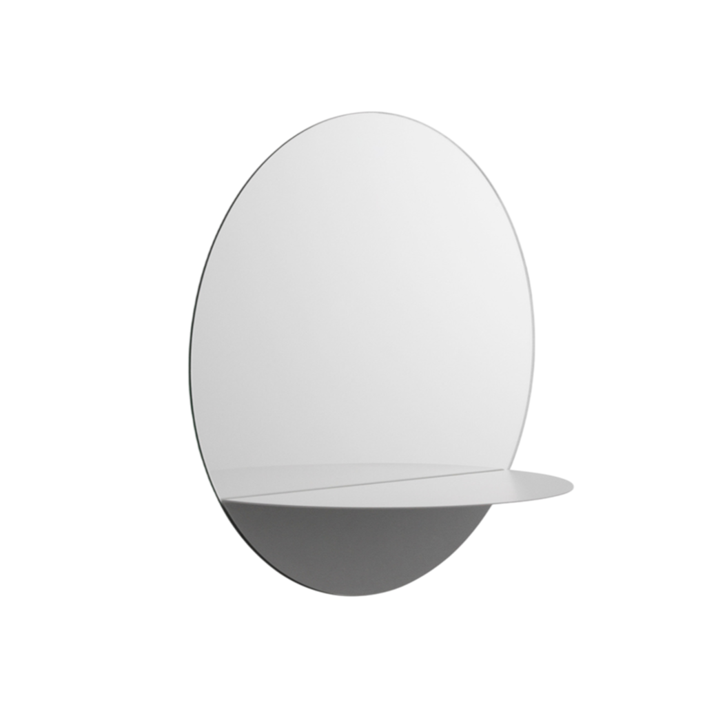 HORIZON ROUND gray round mirror with shelf