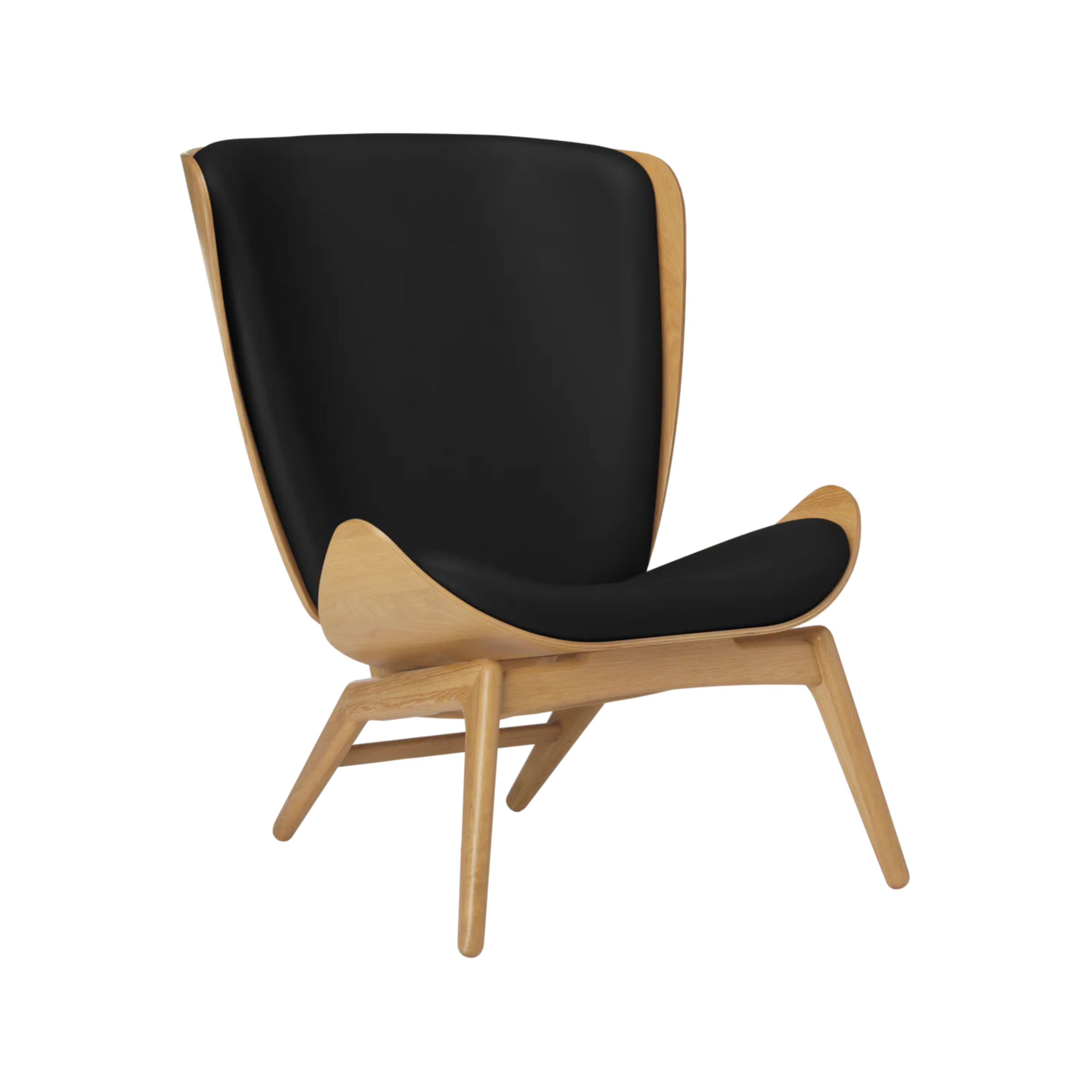 READER armchair black leather with oak base