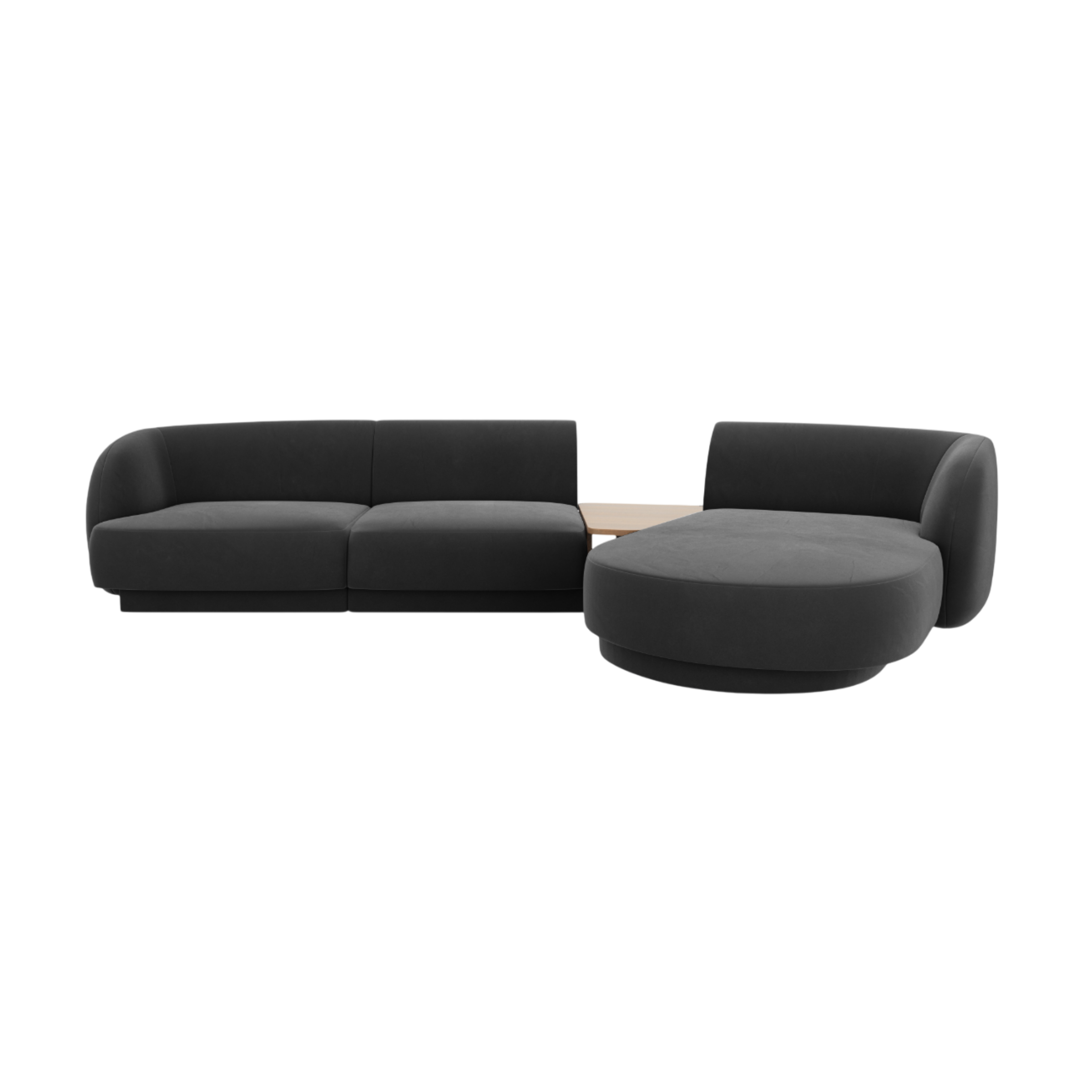 Modular corner sofa with table 3-seater right-facing velvet MILEY gray