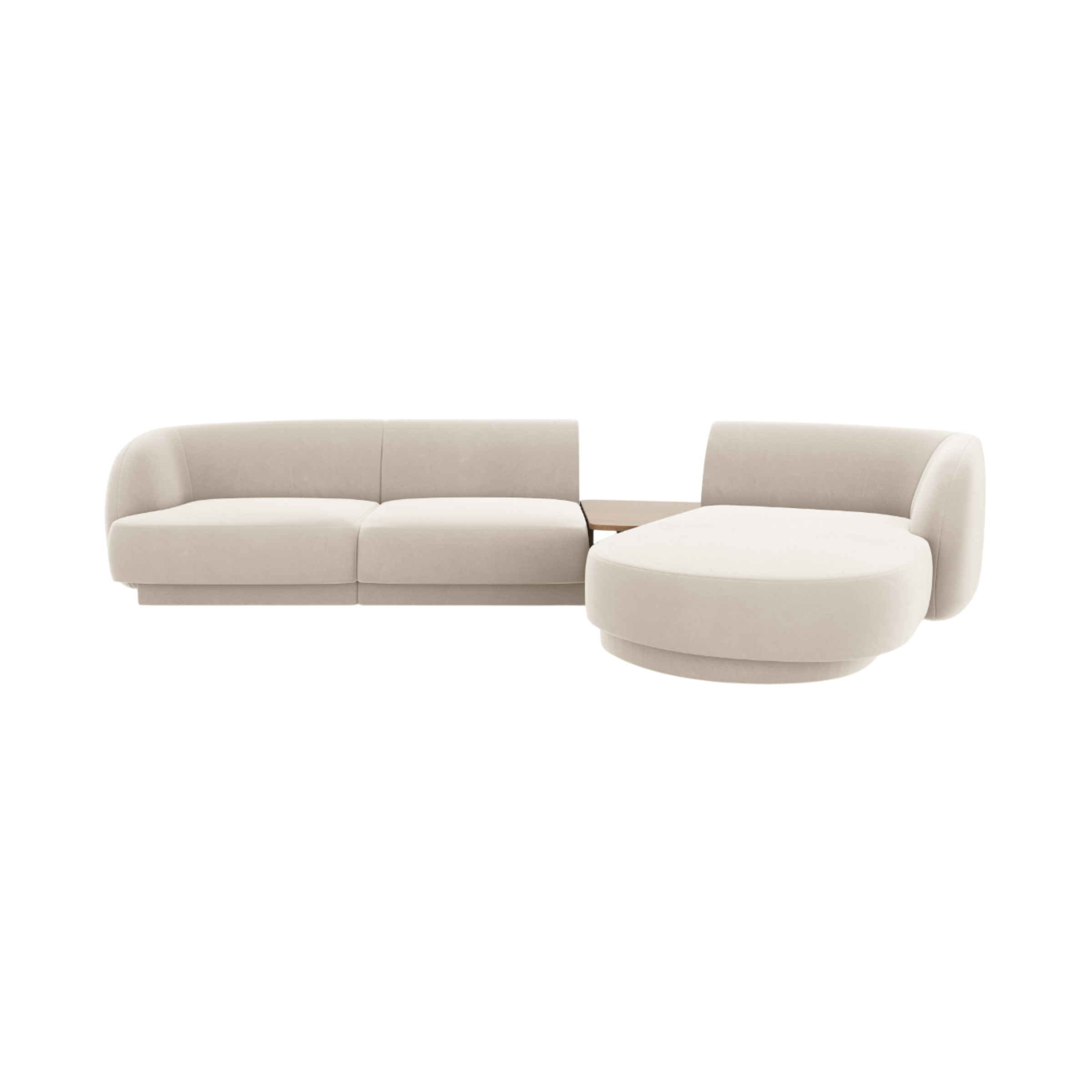Modulares Ecksofa mit Tisch 3-Sitzer rechtsseitig samtig MILEY hellbeige
