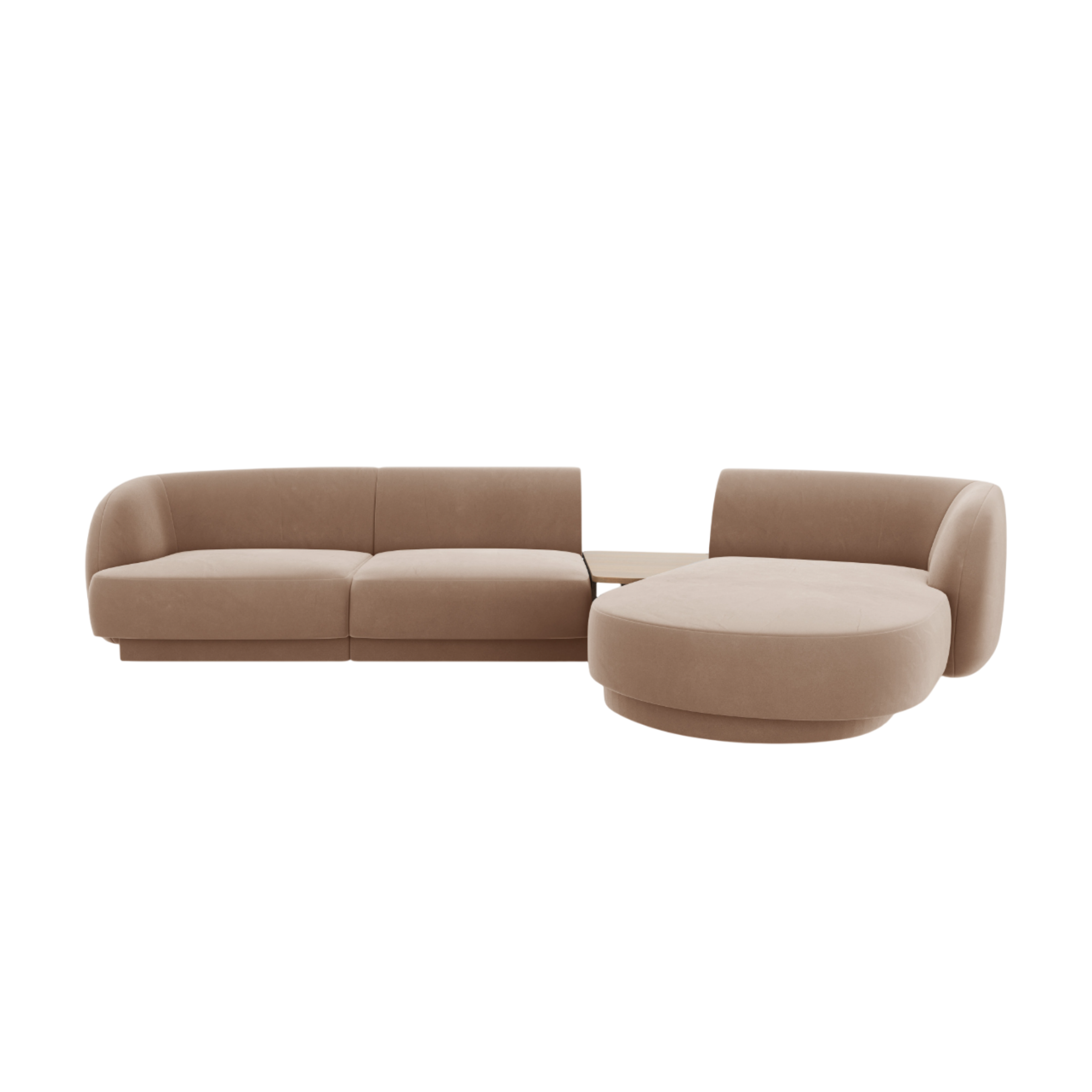Modulares Ecksofa mit Tisch 3-Sitzer rechtsseitig samtig MILEY cappuccino