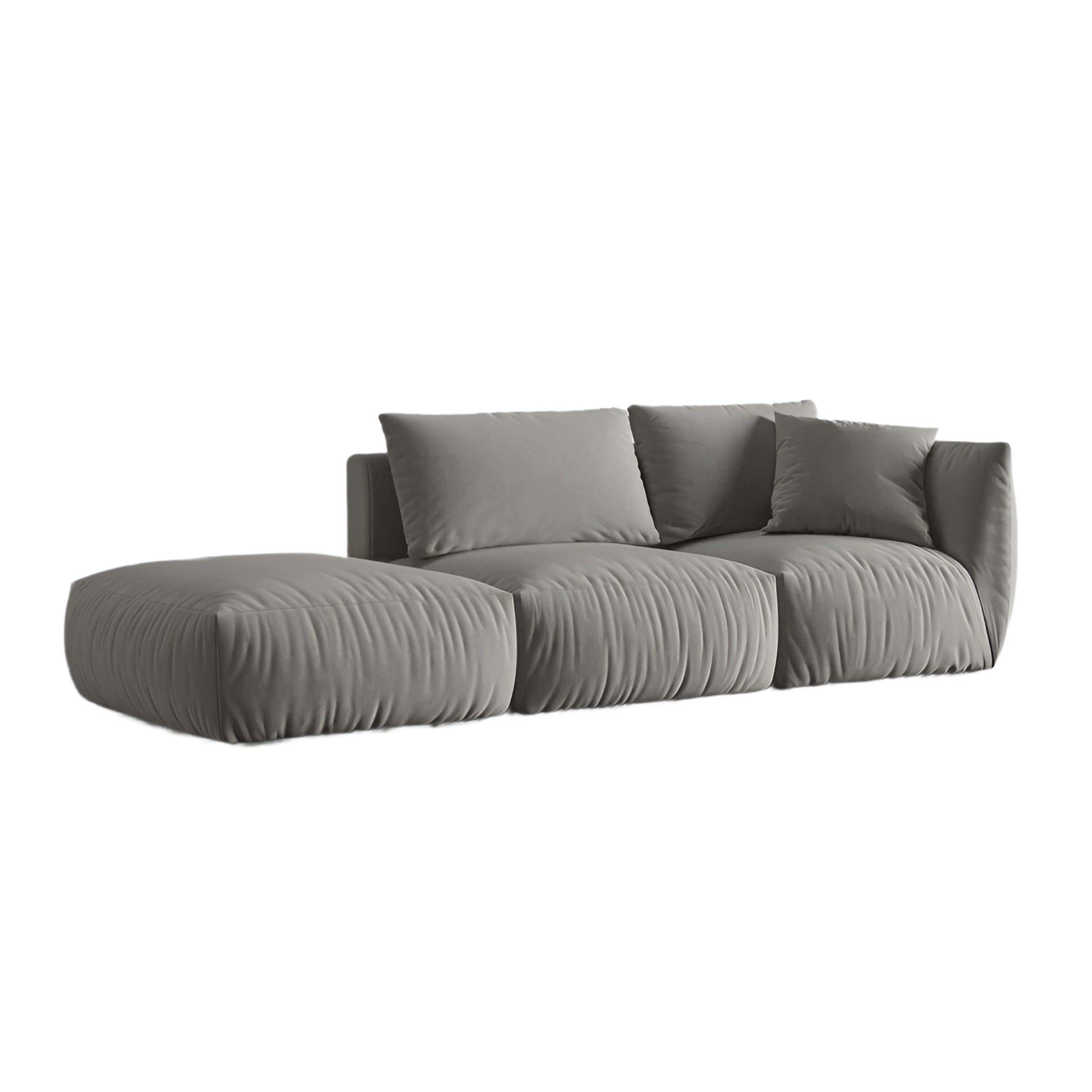 Gray 3-Seater Left-Hand Velvet Modular Sofa CHRIS