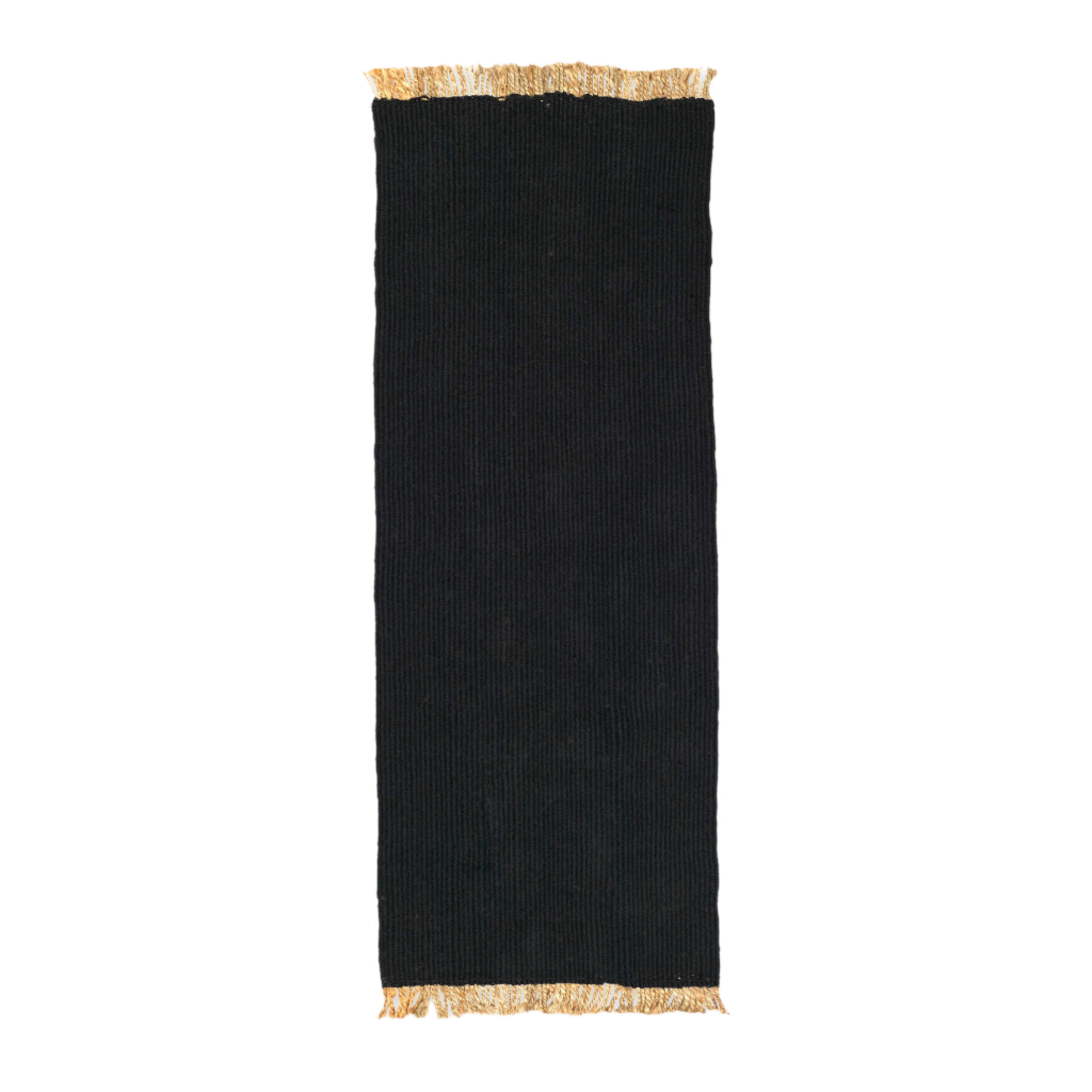 Loper BLOCK RUNNER zwart met beige franjes