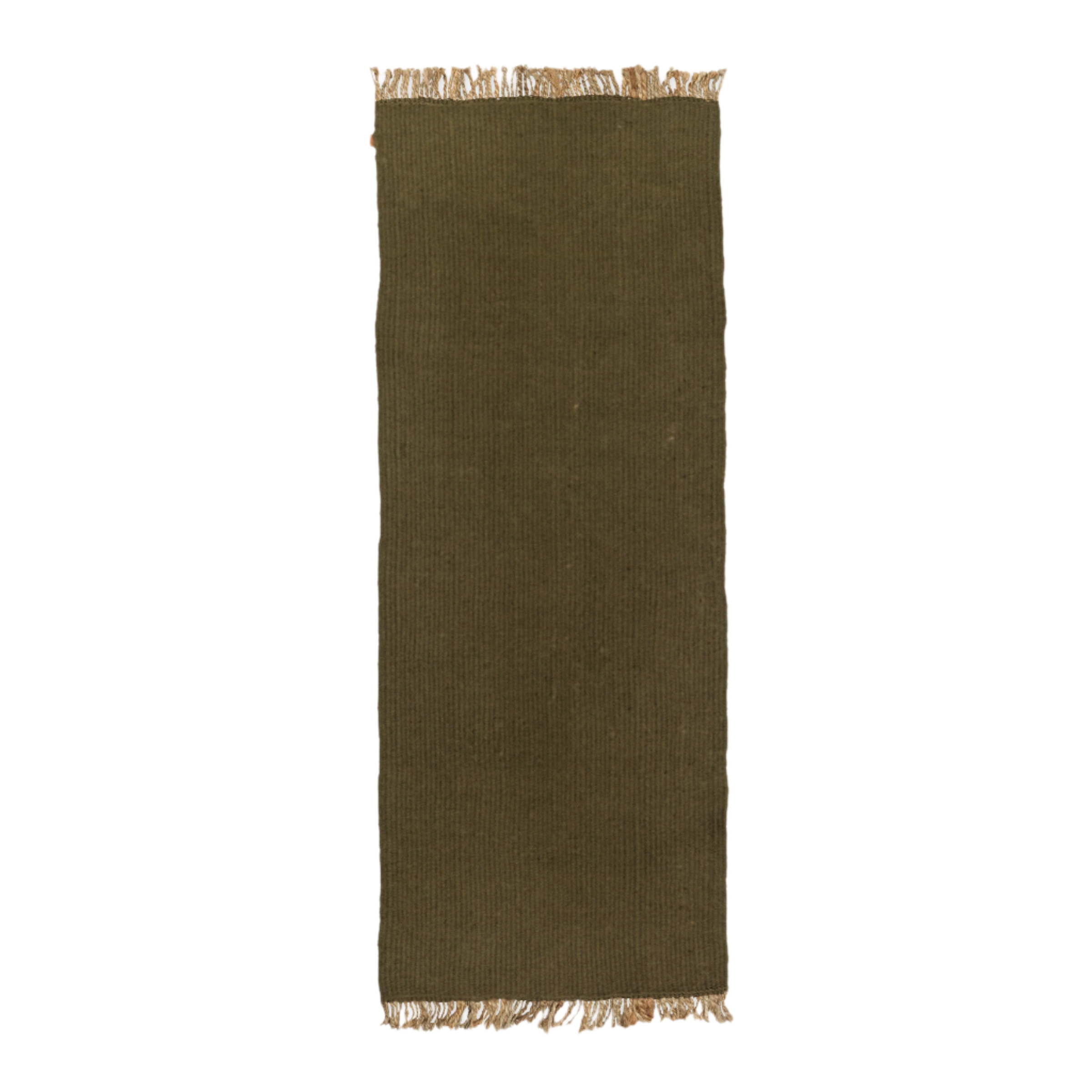 BLOCK RUNNER olive runner with beige fringes
