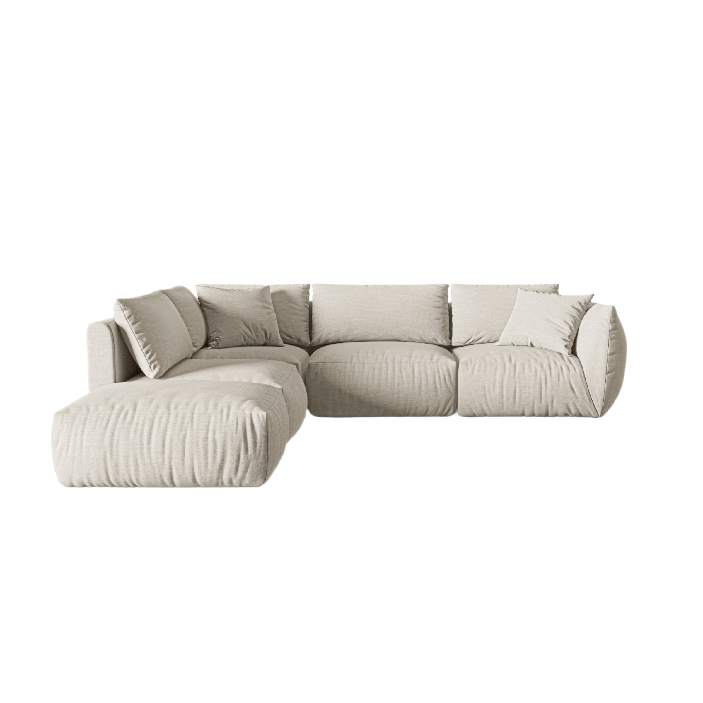 Modulares Ecksofa für 4 Personen, linksseitig, CHRIS, cremefarbener Chenille