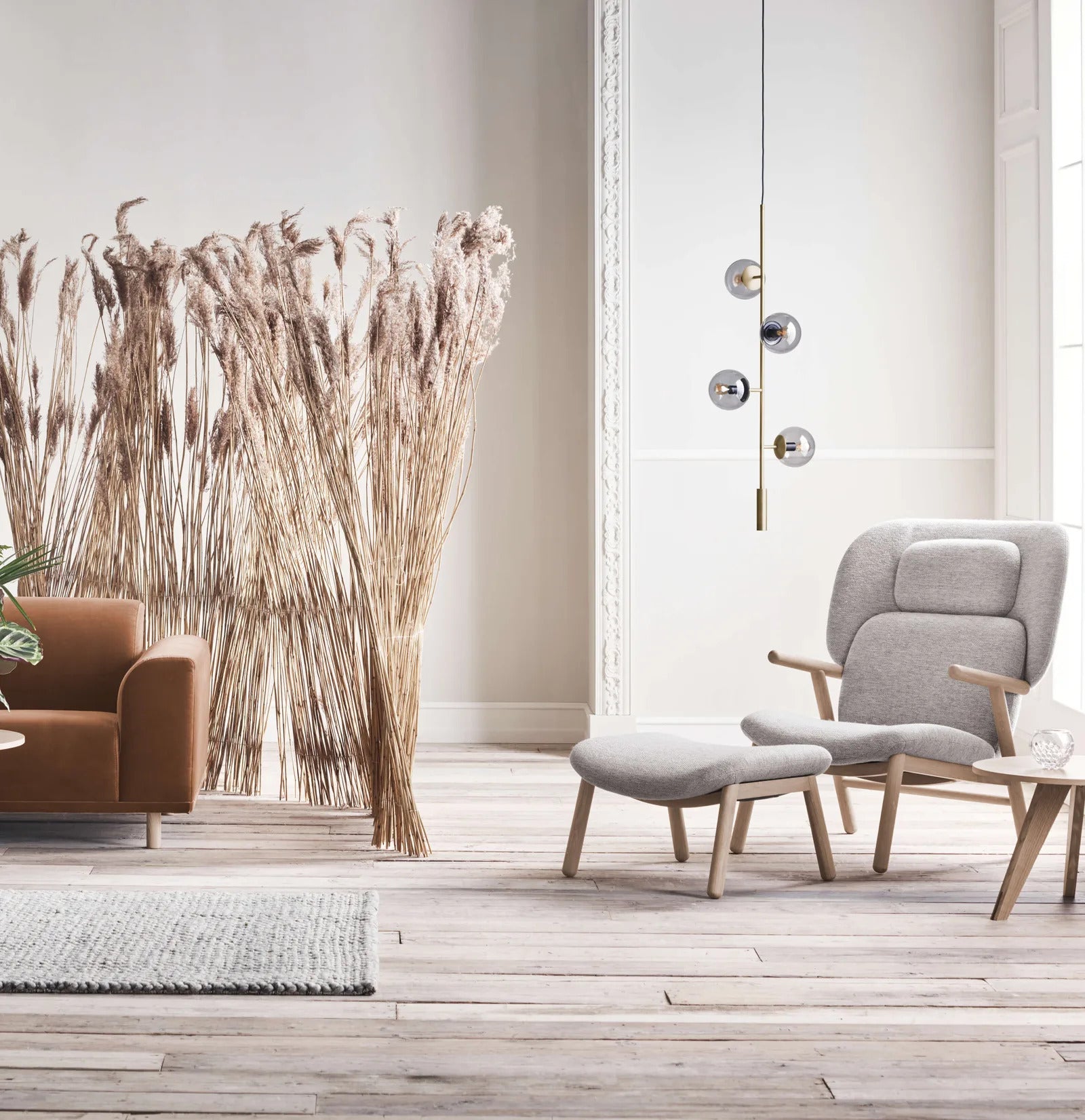 Fauteuil met hoge rugleuning COSH, basis van eikenhout