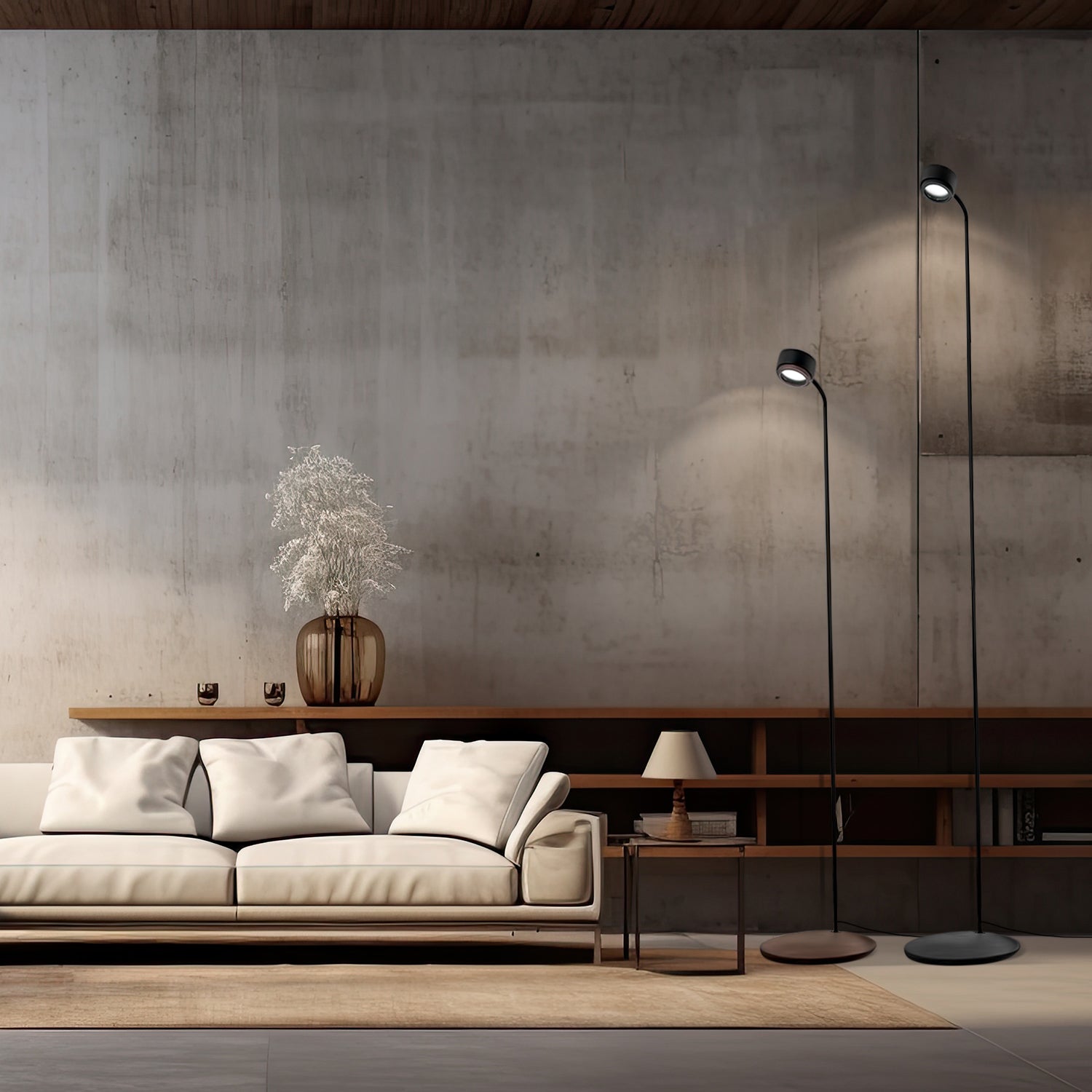 Vloerlamp JUBI aluminium met notenhout