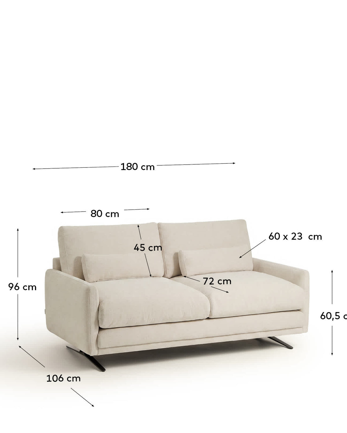 Sofa 2-osobowa VELIRO beżowy szenil – wymiary