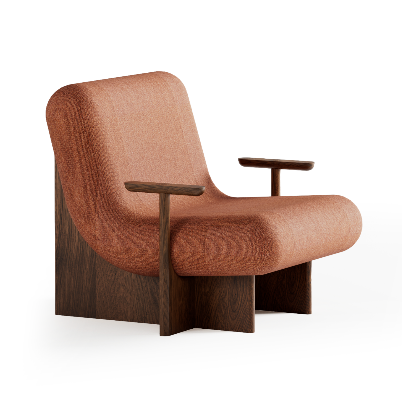 Fauteuil KIVO roestbruin met een donkere eiken basis