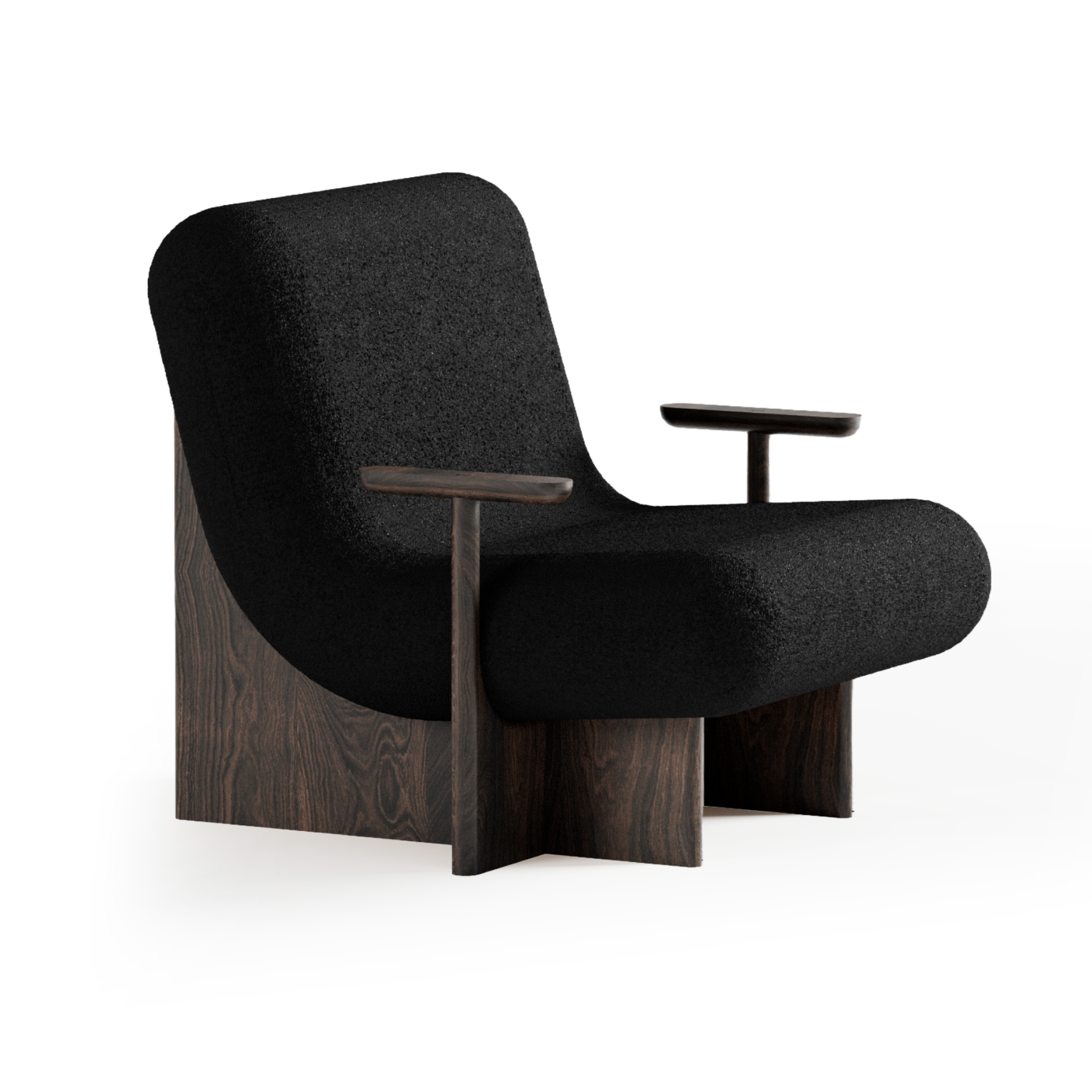 Sessel KIVO schwarz mit Basis aus Ebenholz und Eiche