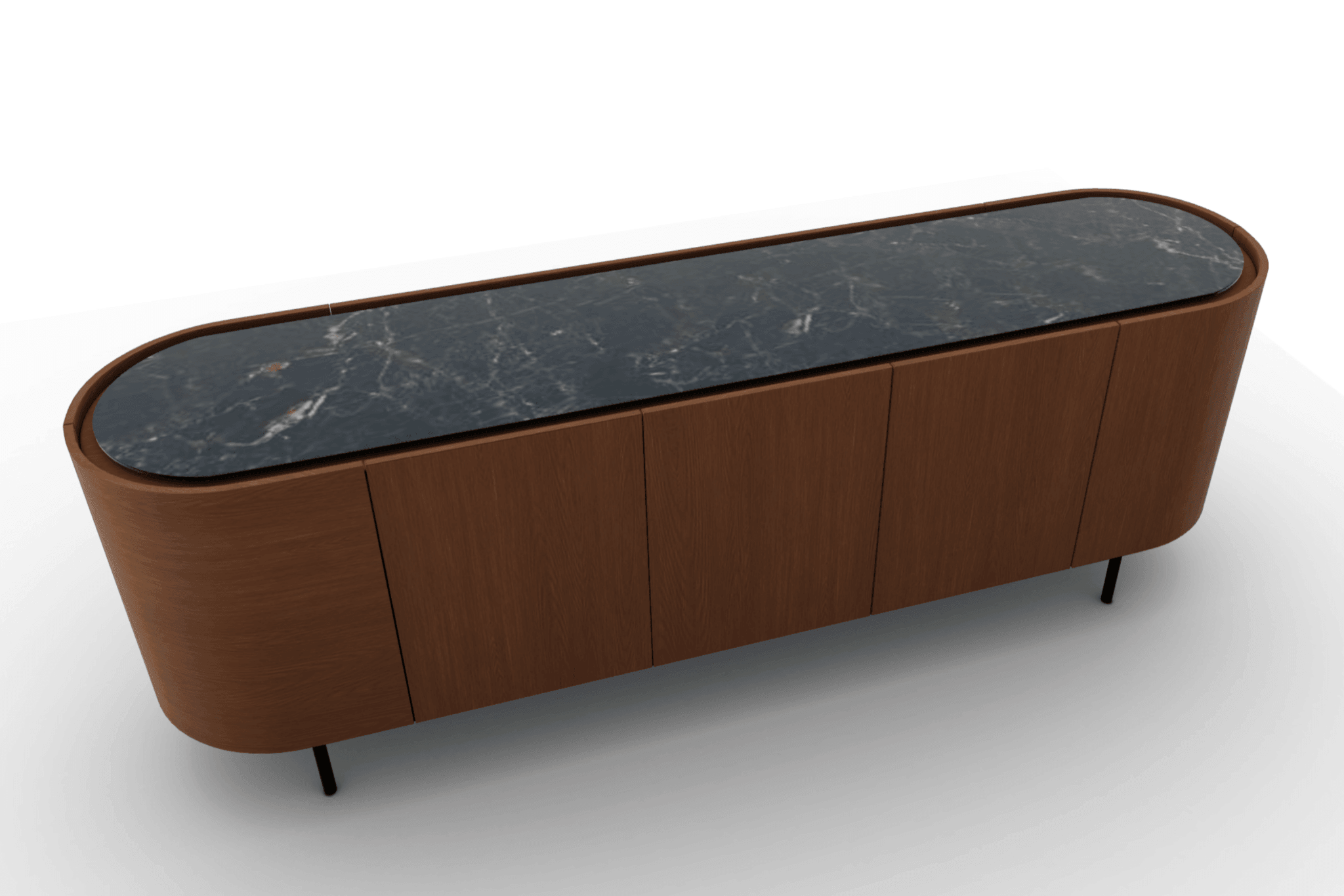 Komoda LAKE orzechowy Calligaris 5 drzwiowa czarny ceramiczny marmur Eye on Design