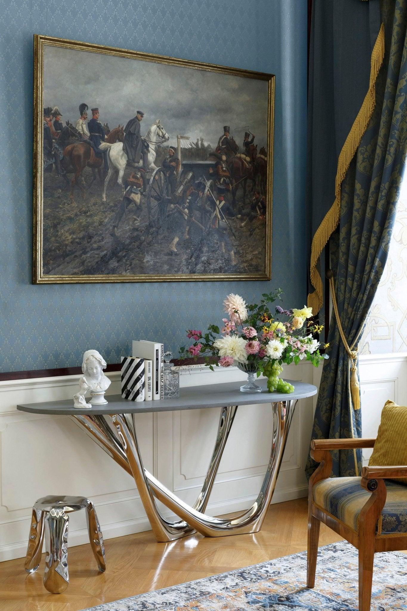 Konsola G-CONSOLE DUO polerowana stal z betonowym blatem Zieta Studio Eye on Design