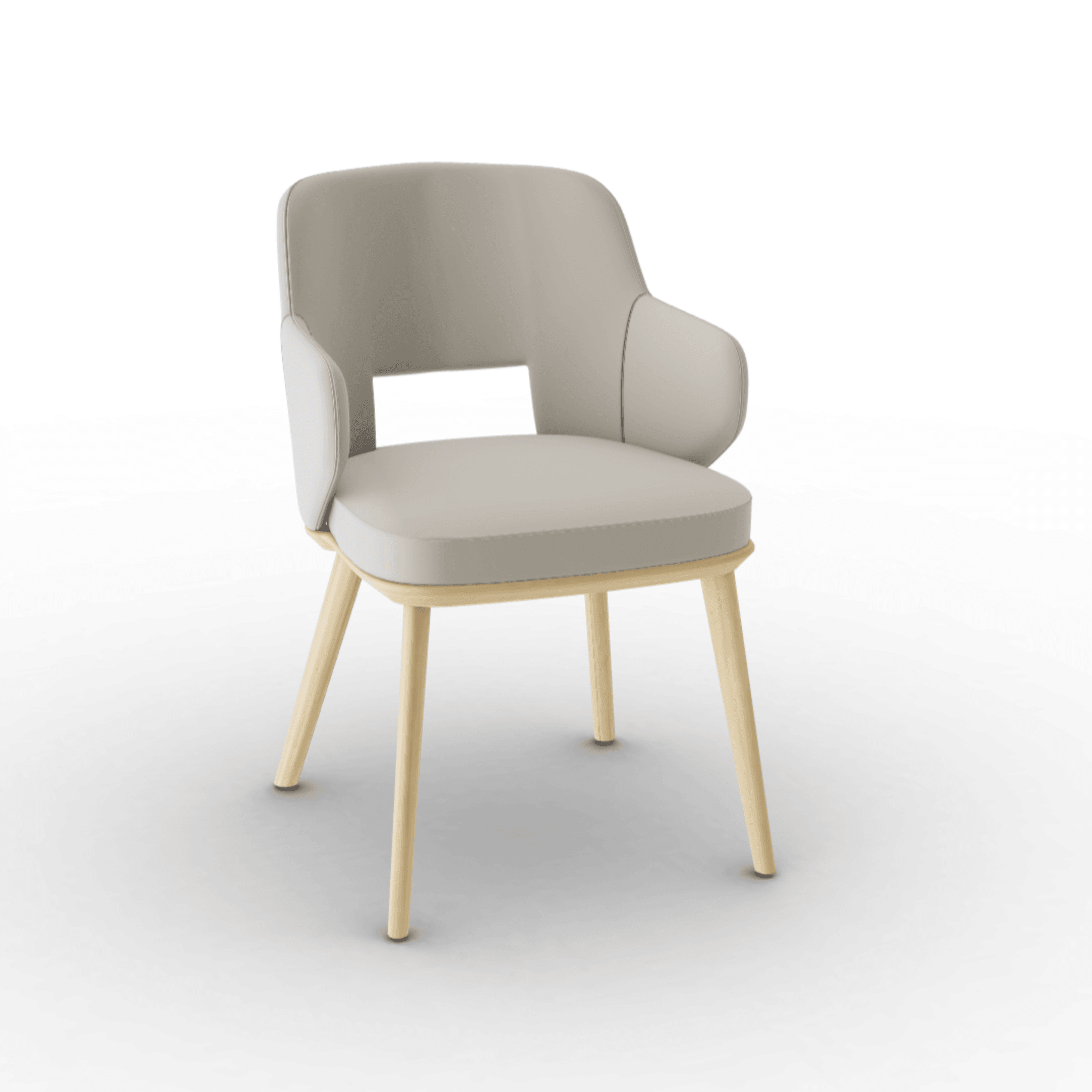 Krzesło aksamitne z podłokietnikami FOYER kremowy z drewnianą podstawą Calligaris naturalny dąb Eye on Design