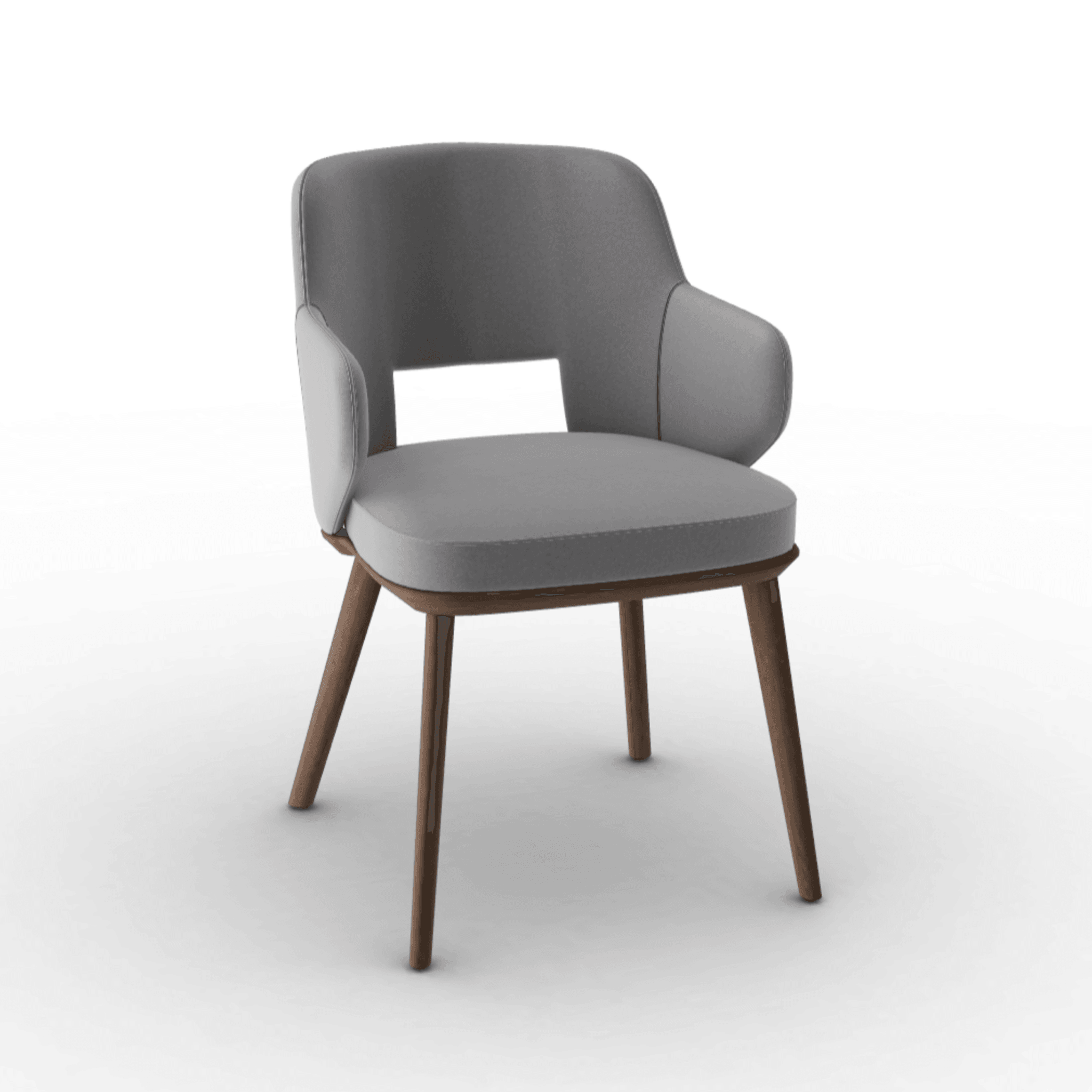 Krzesło aksamitne z podłokietnikami FOYER szary z drewnianą podstawą Calligaris ciemnobrązowa Eye on Design