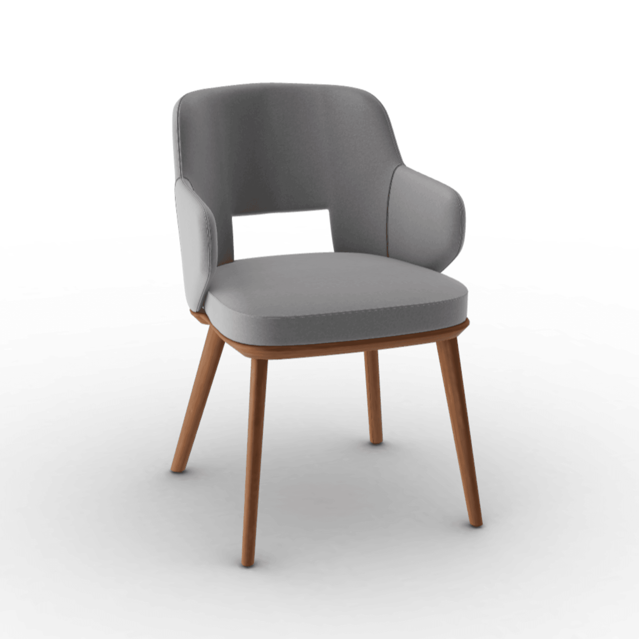 Krzesło aksamitne z podłokietnikami FOYER szary z drewnianą podstawą Calligaris orzech włoski Eye on Design