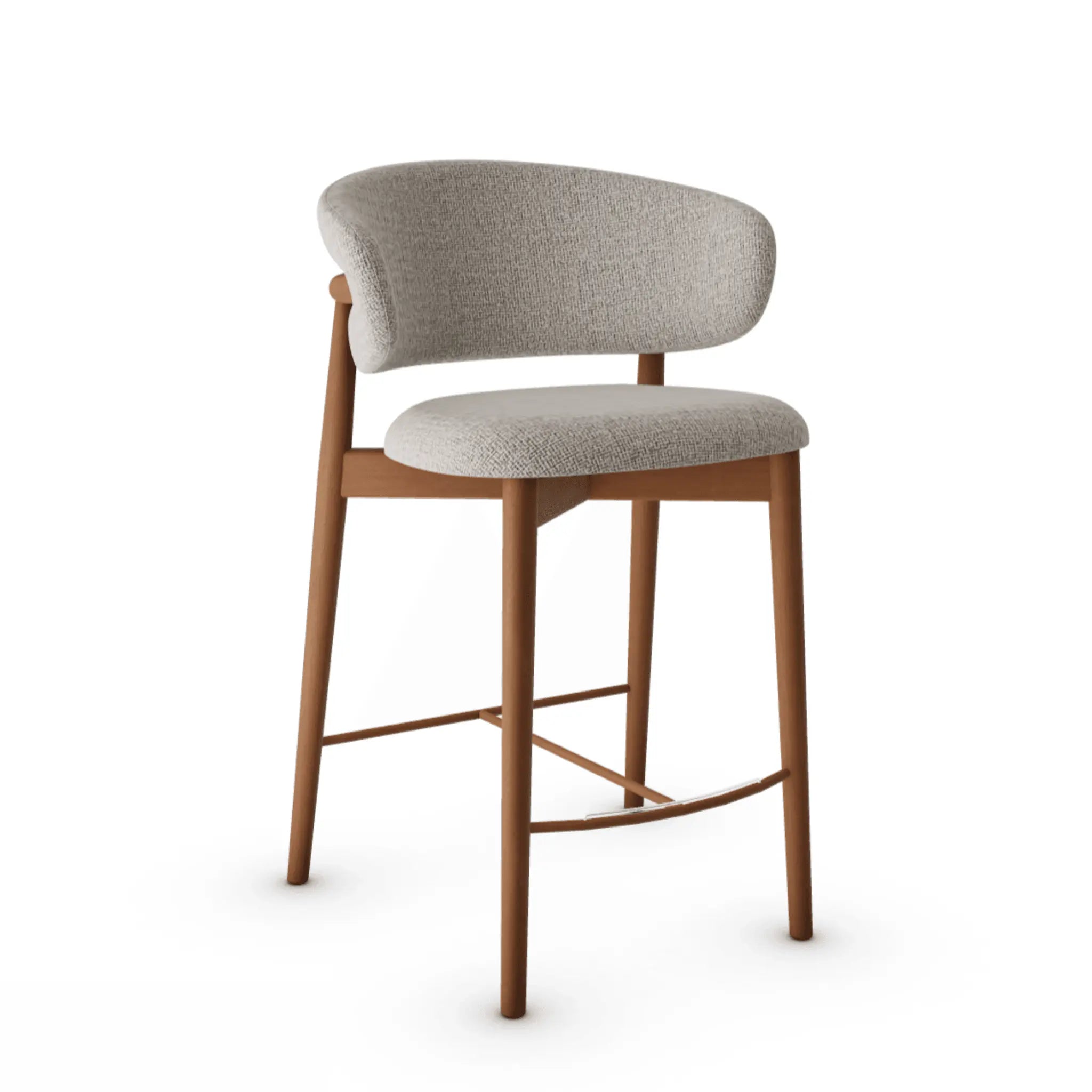 Krzesło barowe OLEANDRO boucle beżowy z drewnianą podstawą do jadalni – Calligaris