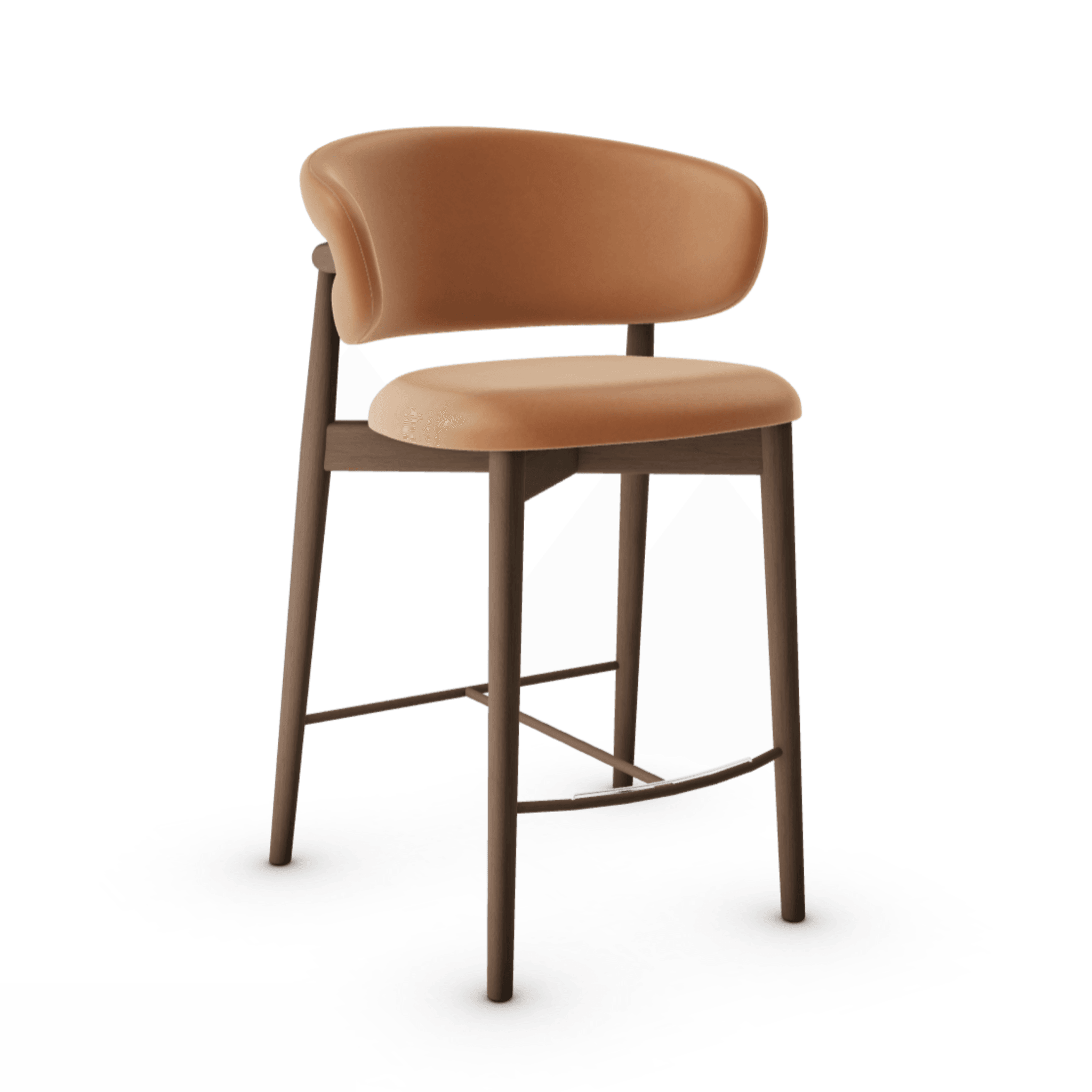 Krzesło barowe OLEANDRO koniakowa ekoskóra z drewnianą podstawą Calligaris drewniana ciemnobrązowa Eye on Design