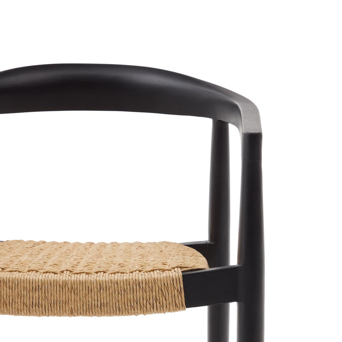 Krzesło ogrodowe YDALIA czarne drewno tekowe z beżową liną La Forma Eye on Design