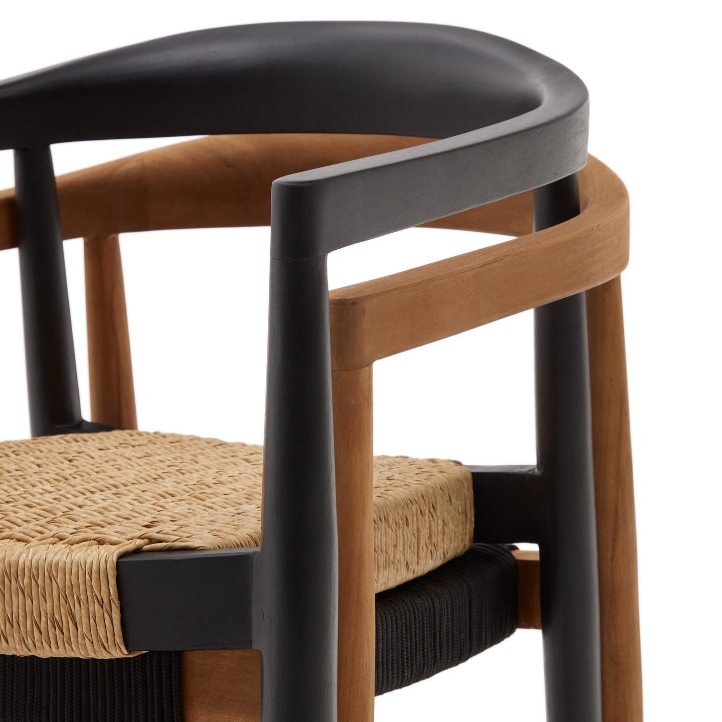 Krzesło ogrodowe YDALIA czarne drewno tekowe z beżową liną La Forma Eye on Design