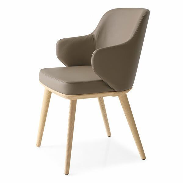 Krzesło skórzane z podłokietnikami FOYER ciemnoszary z drewnianą podstawą Calligaris Eye on Design