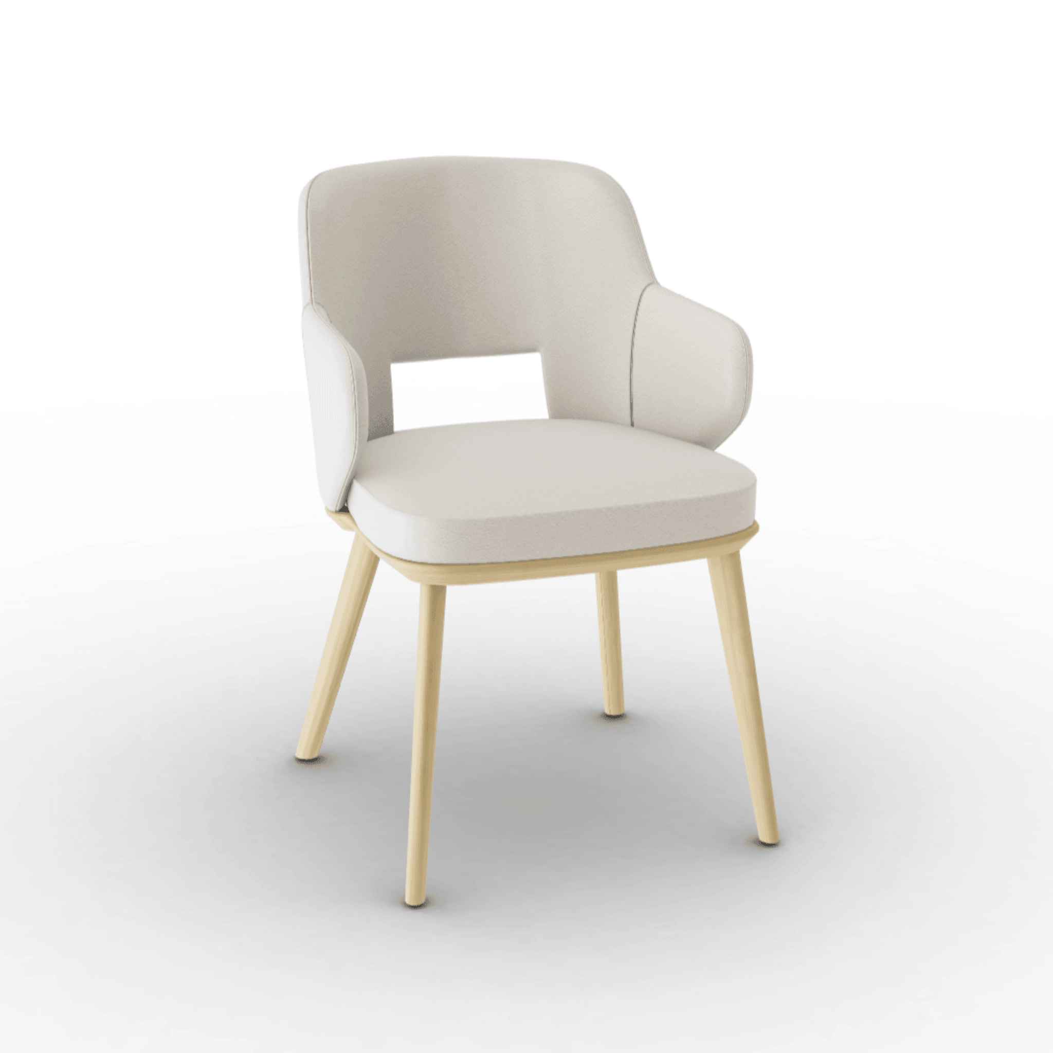 Krzesło z podłokietnikami FOYER skóra kremowy z drewnianą podstawą Calligaris naturalny dąb Eye on Design