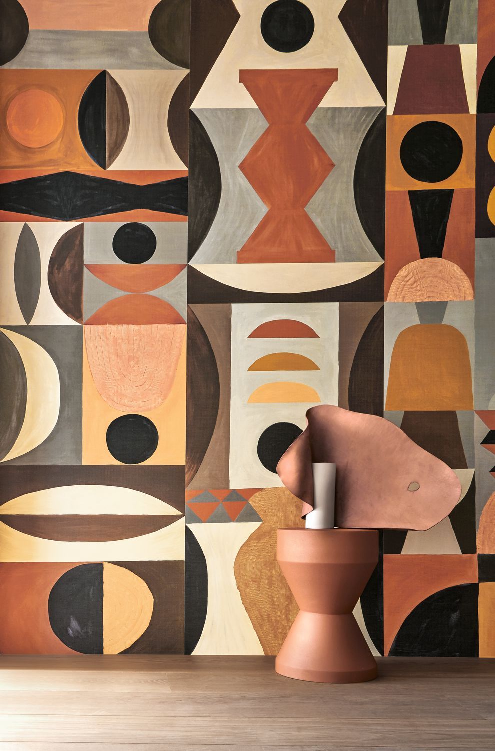 Muurschildering met geometrisch patroon MODELAGE - TERRACOTTA/SABLE terracotta met bruin