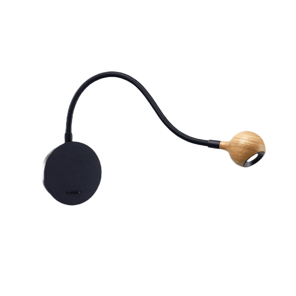 Lampa ścienna Nº8 czarny z jasnobrązowym drewnem Marset Eye on Design