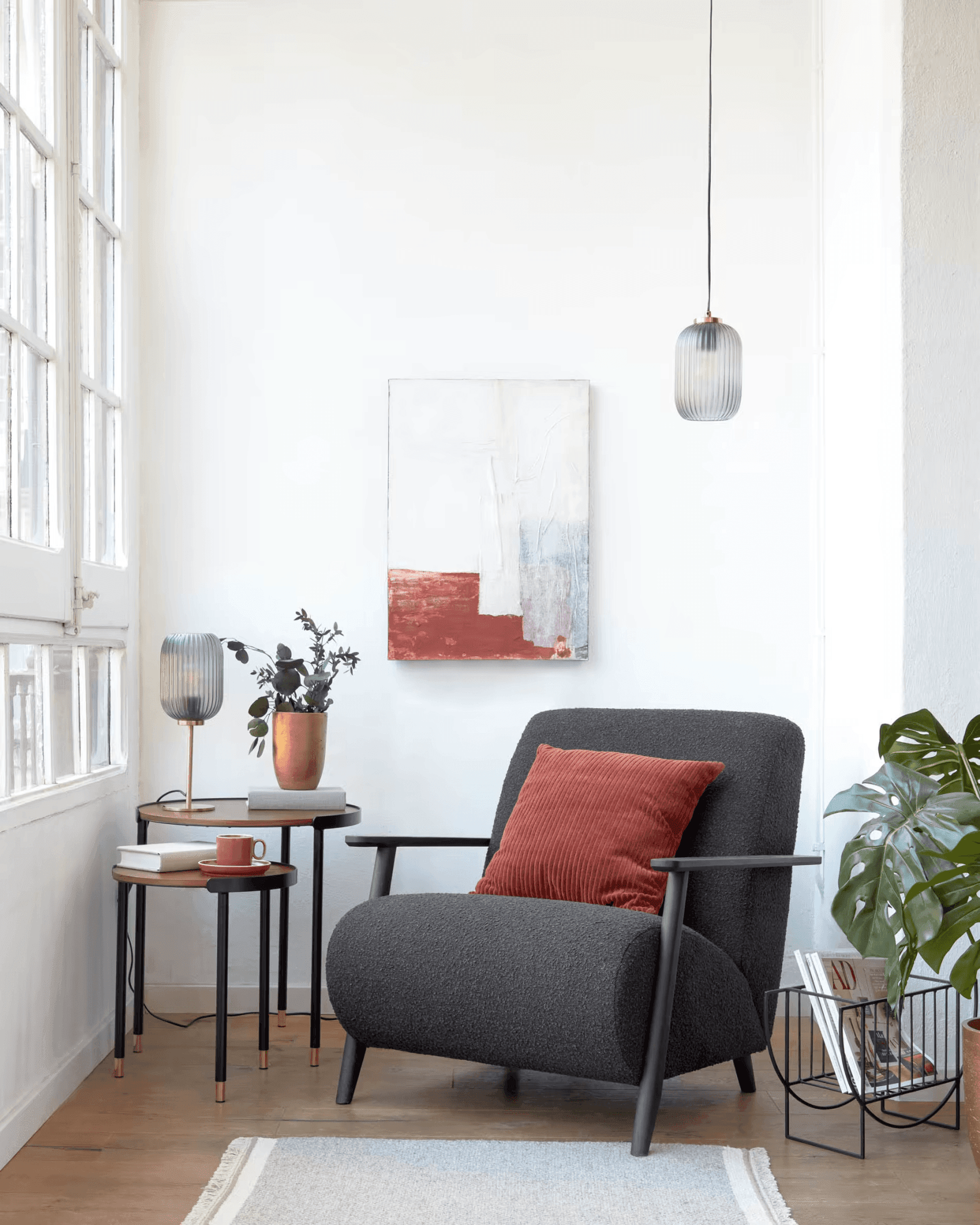 Lampa stołowa HESTIA mosiądz z szarym szkłem La Forma Eye on Design