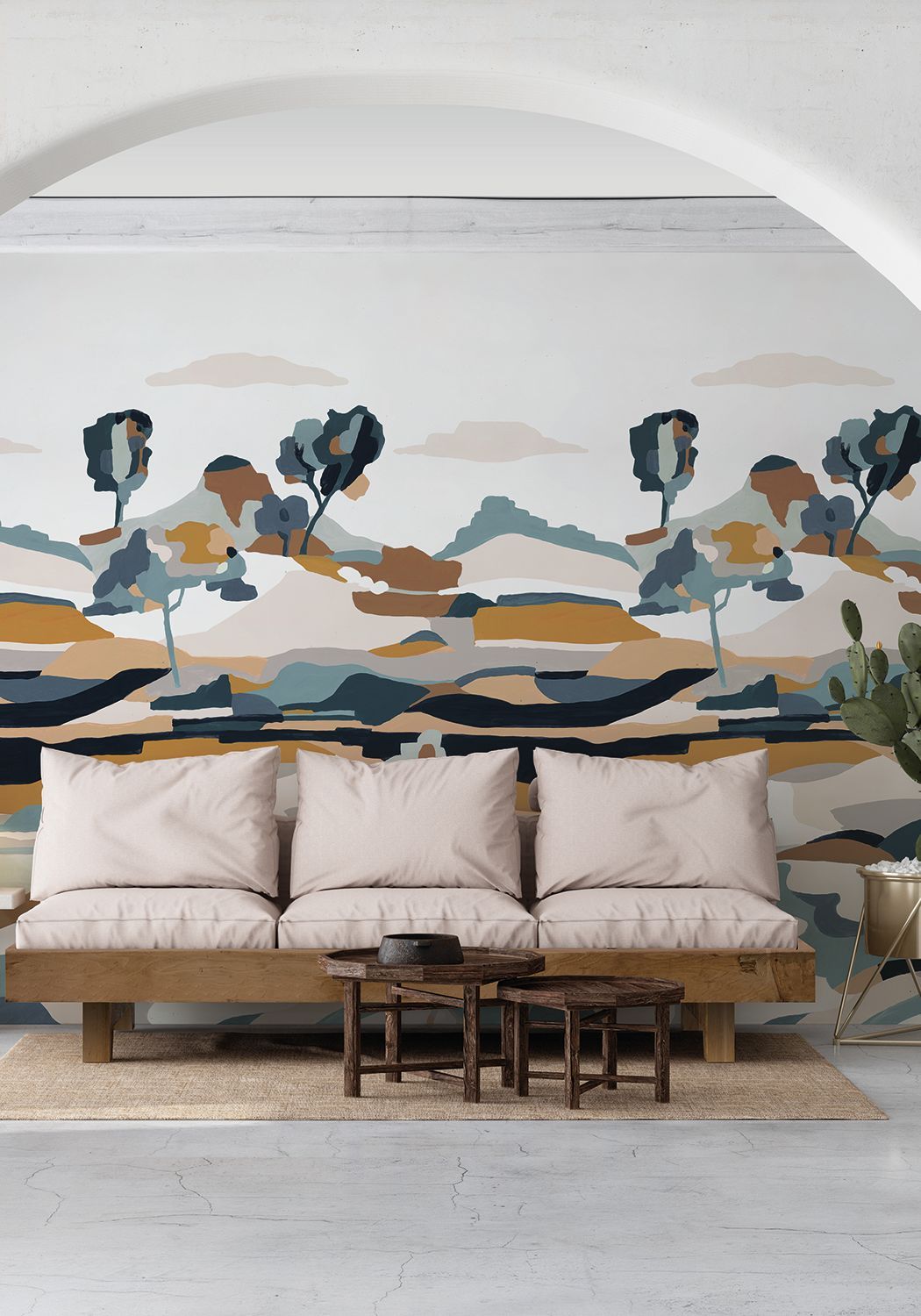 Abstraktes Wandbild mit Landschaft LE BASSIN grün mit beige