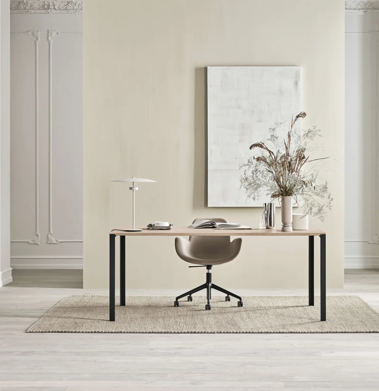 Table link gray oak wood with a gray base