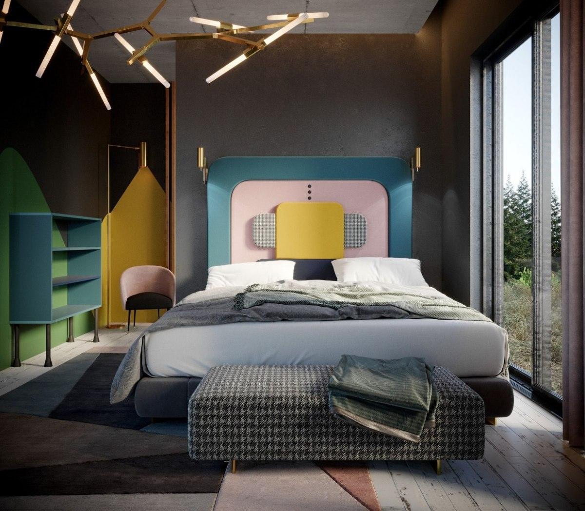 Łóżko tapicerowane PLUM 2 niebieski z różowym Happy Barok Eye on Design