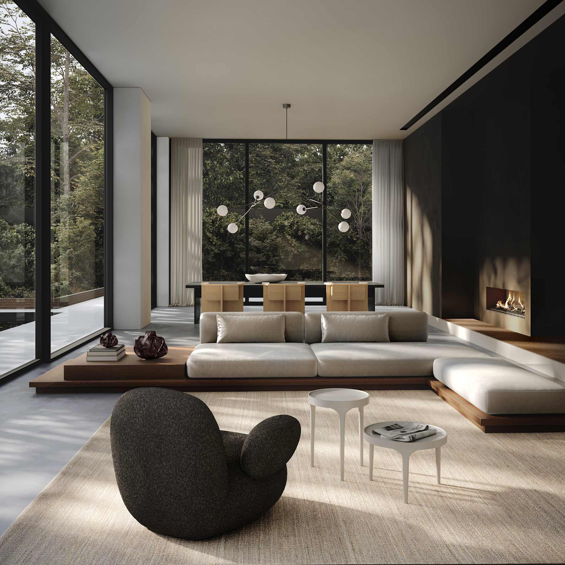 Fauteuil TOE FLAT grijs-bruin bouclé