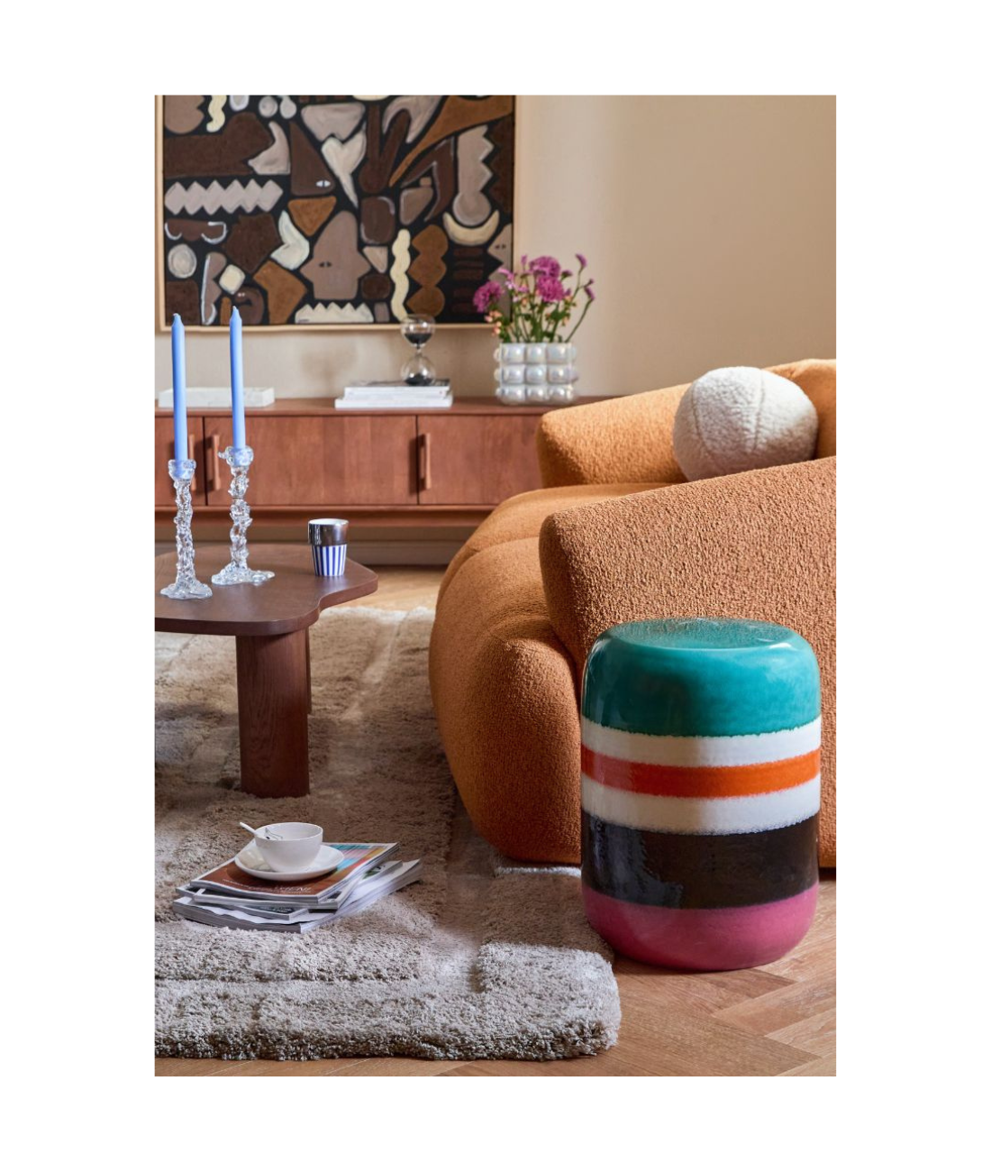 Zijtafel STRIPED PILL kleurrijke keramiek