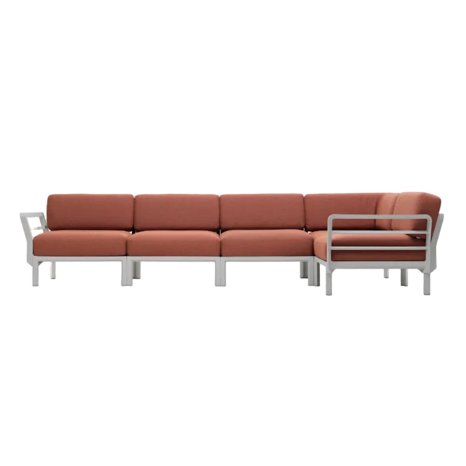 Modularer Außen-Ecksofa MAXIMO 5 in Zimt mit kreidefarbener Basis