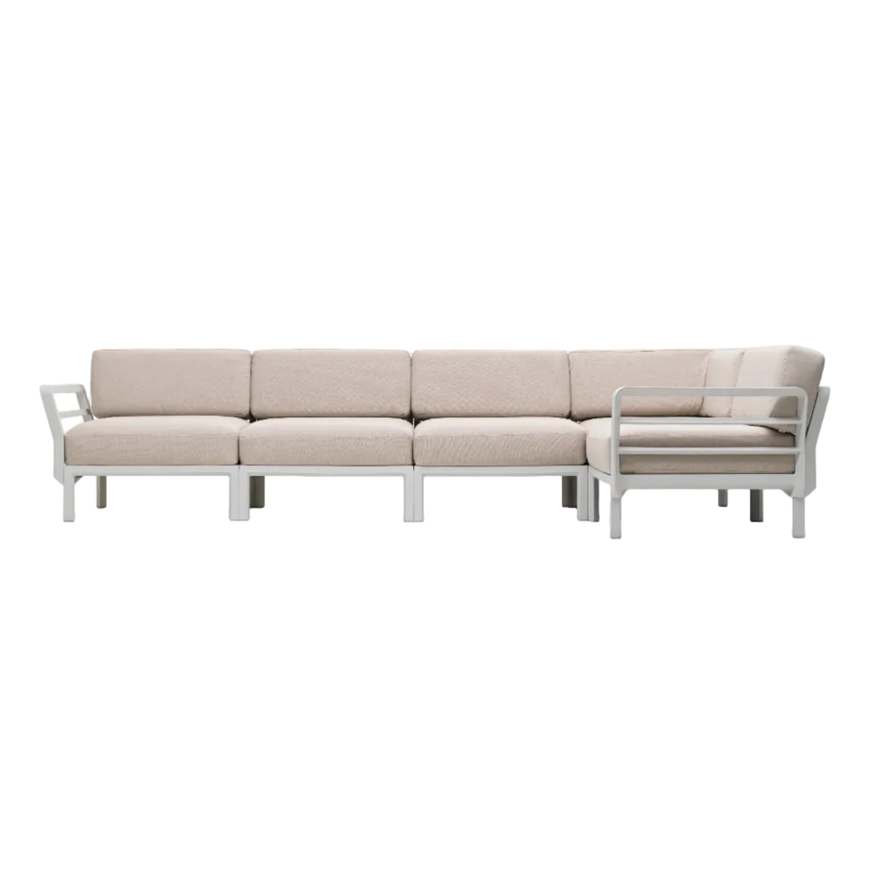 Modularer Außen-Ecksofa MAXIMO 5 perlmuttfarben mit kreidefarbener Basis
