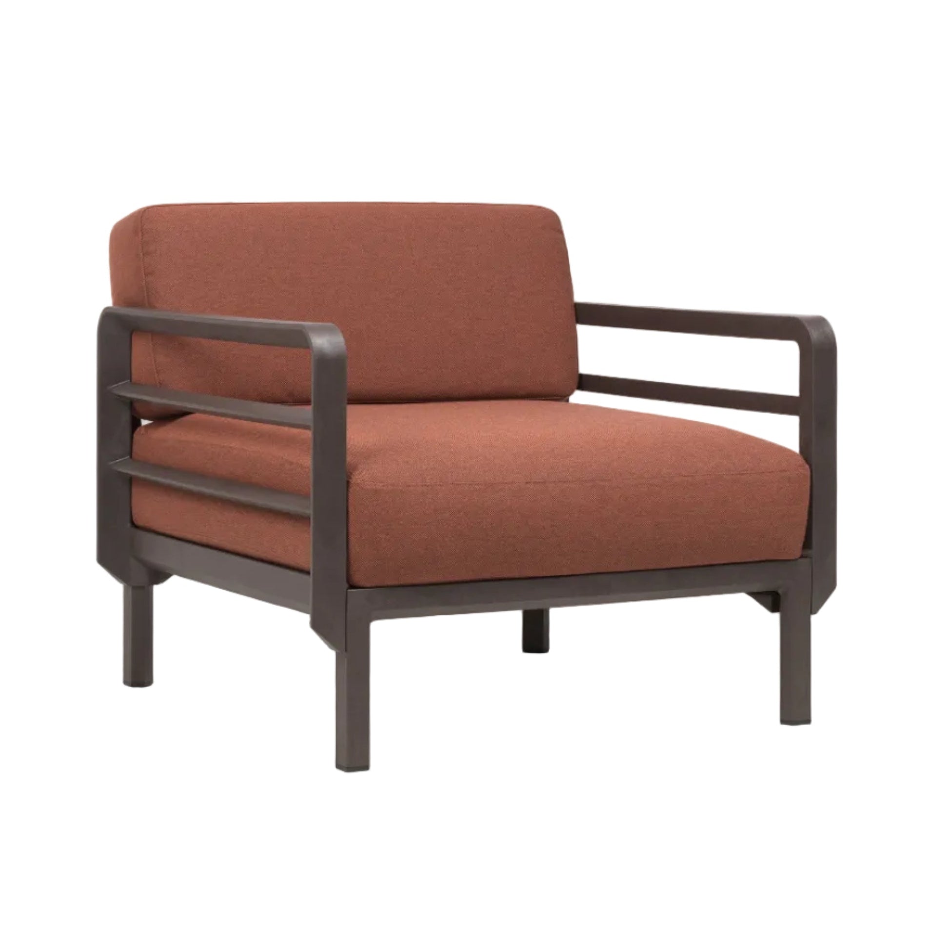 Buitenfauteuil MAXIMO kaneel met een bruine basis