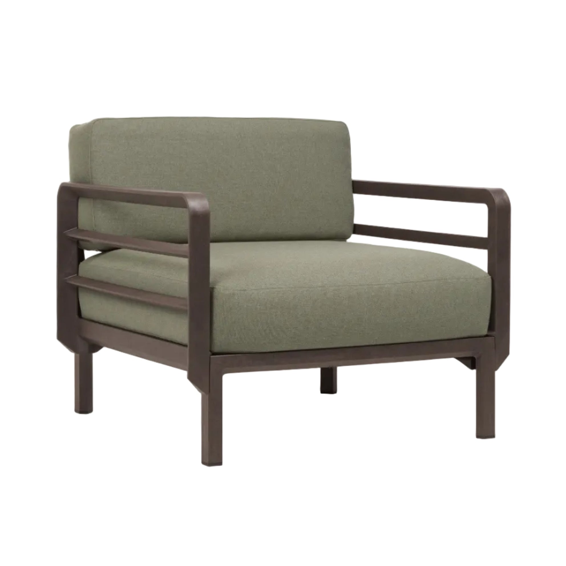 Buitenfauteuil MAXIMO tijmgroen met een bruine basis