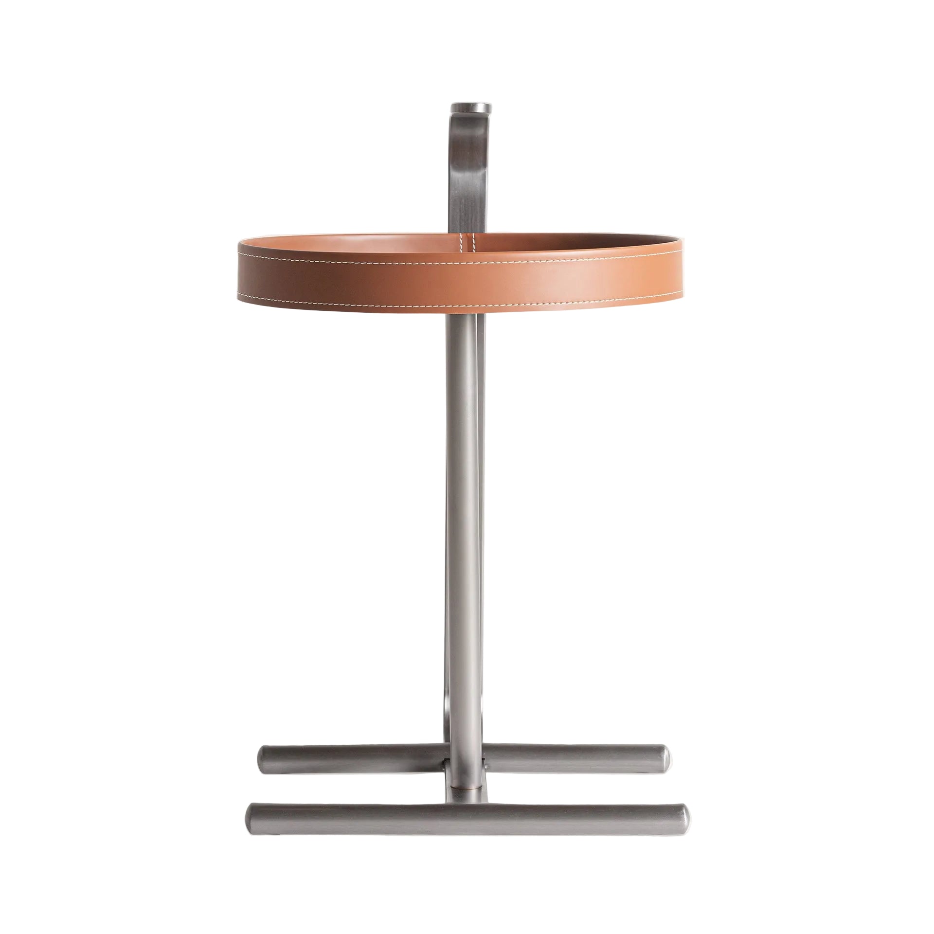 GEISINGEN Side Table in Brown Eco-Leather with Steel Base