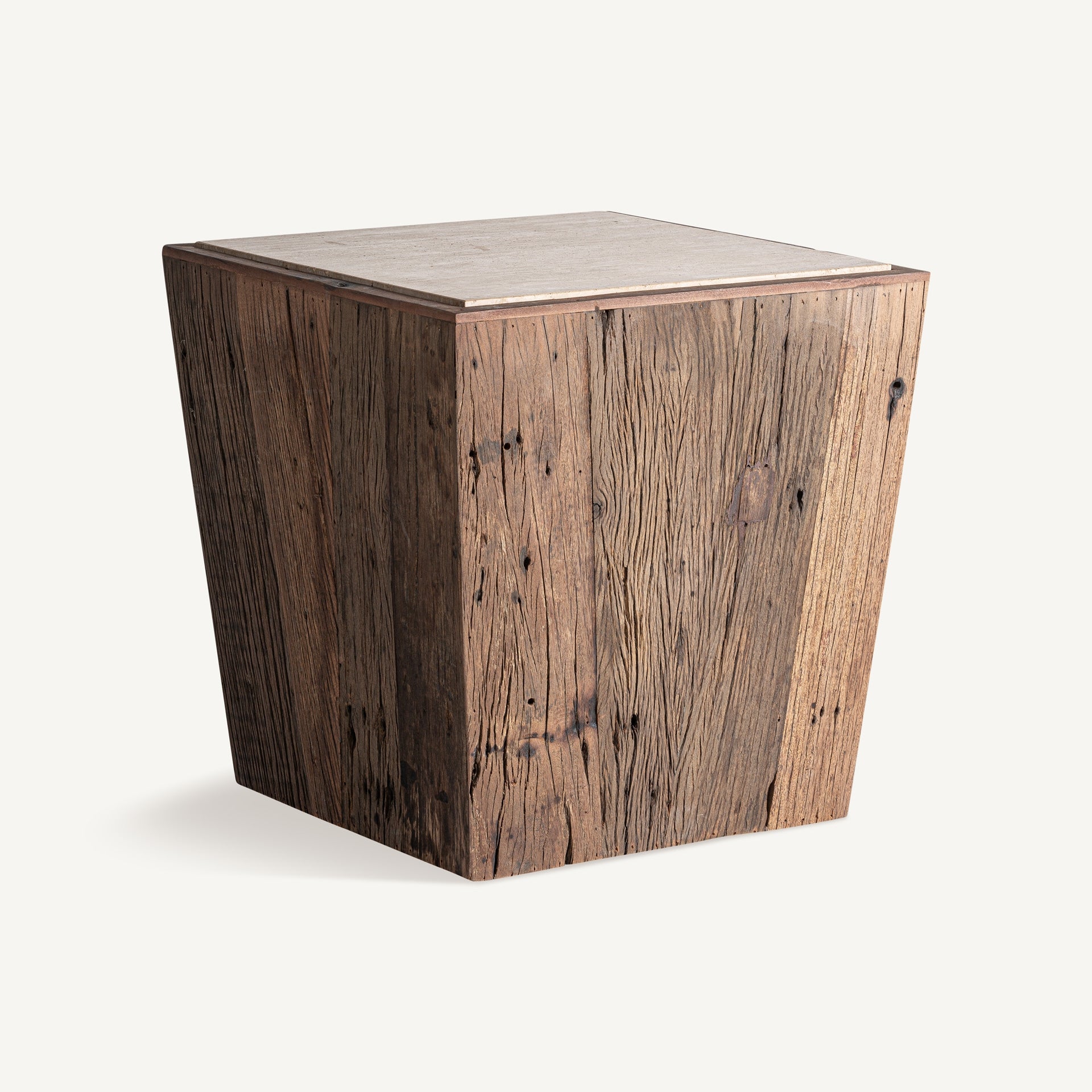 MERKEM Side Table Recycled Wood with Travertine Top