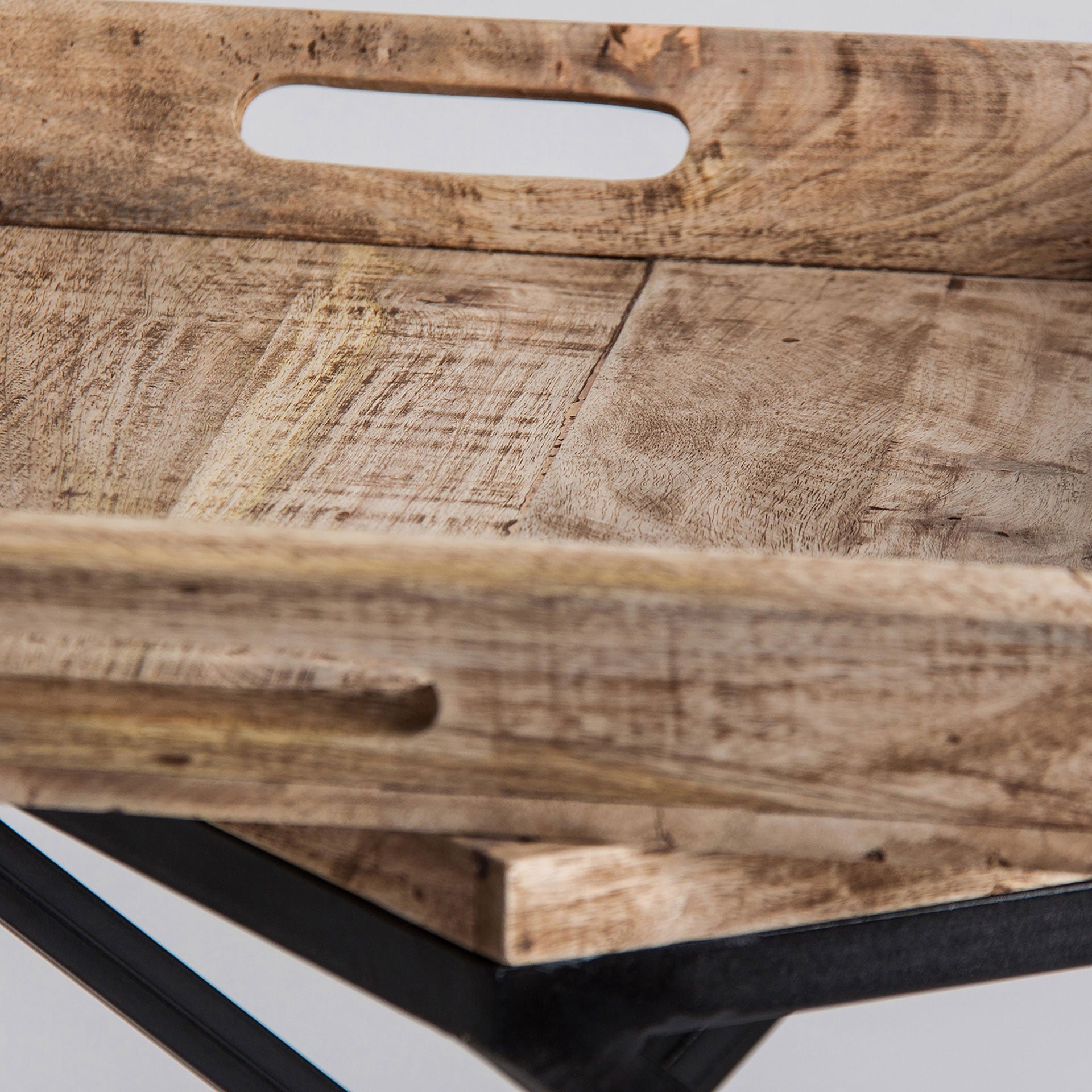 Side Table with Tray NEWAK Mango Wood with Black Metal Base