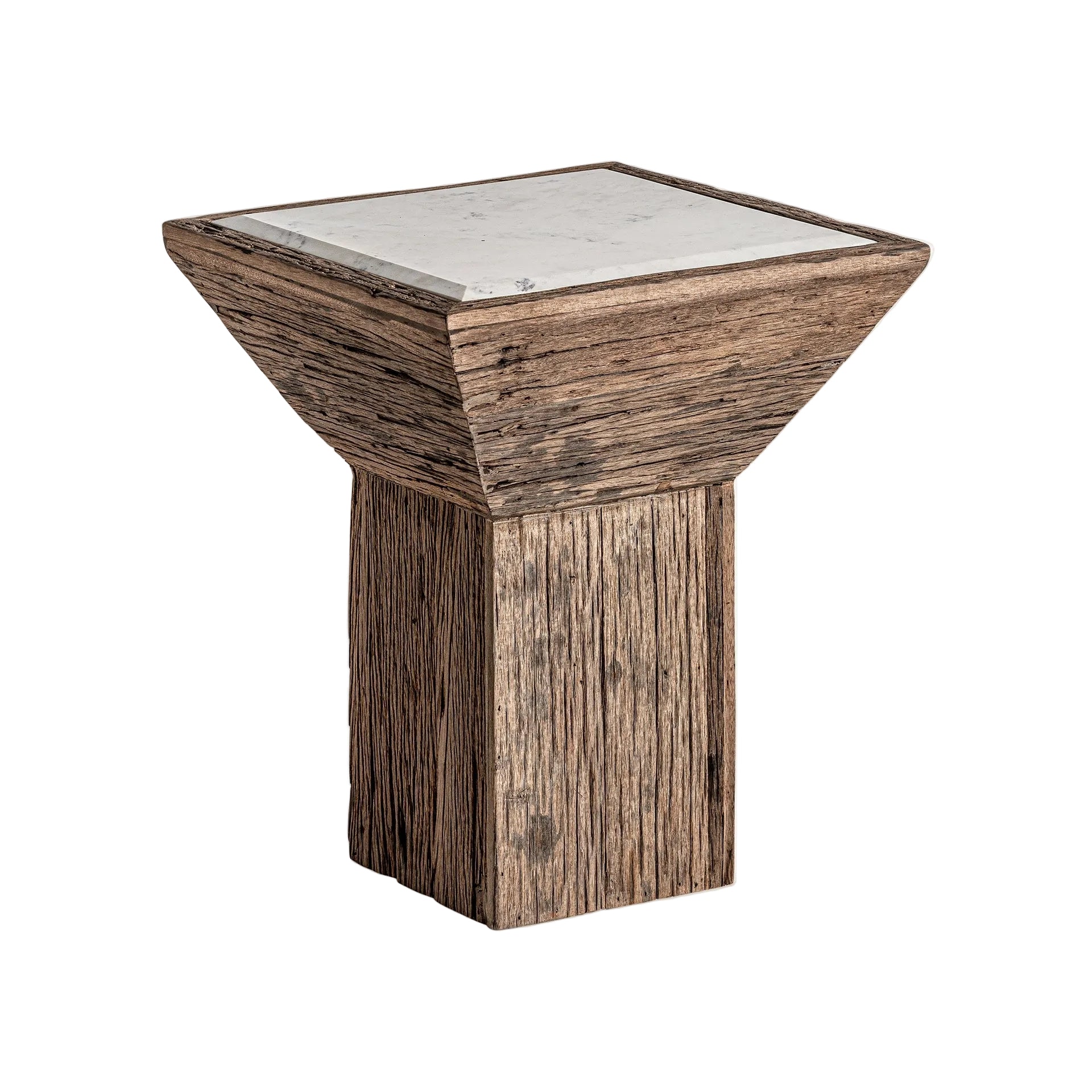 Zijtafel SAMSUN van gerecycled grenenhout met een marmeren blad