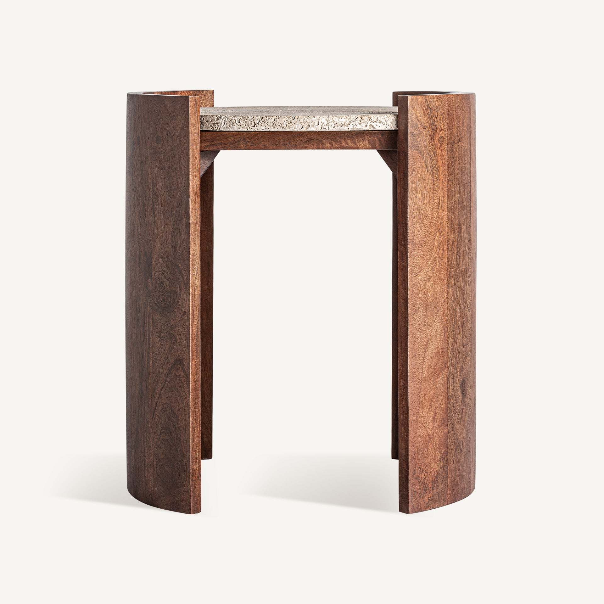 TIVOLI Round Side Table in Mango Wood with Travertine Top