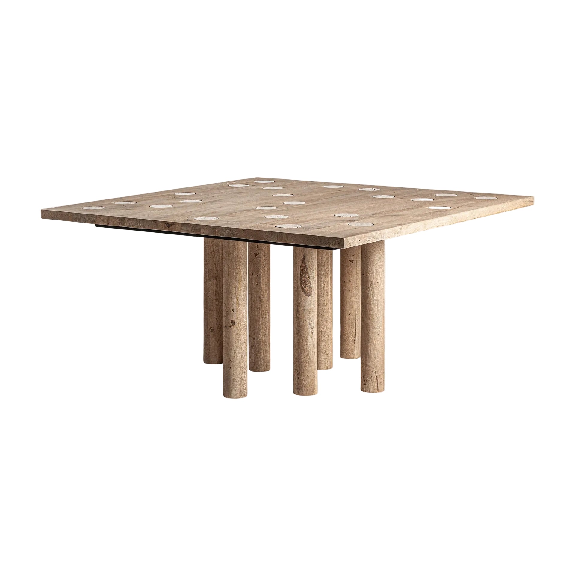 Vierkante tafel JACQUARD van mango-hout met travertijnafwerking