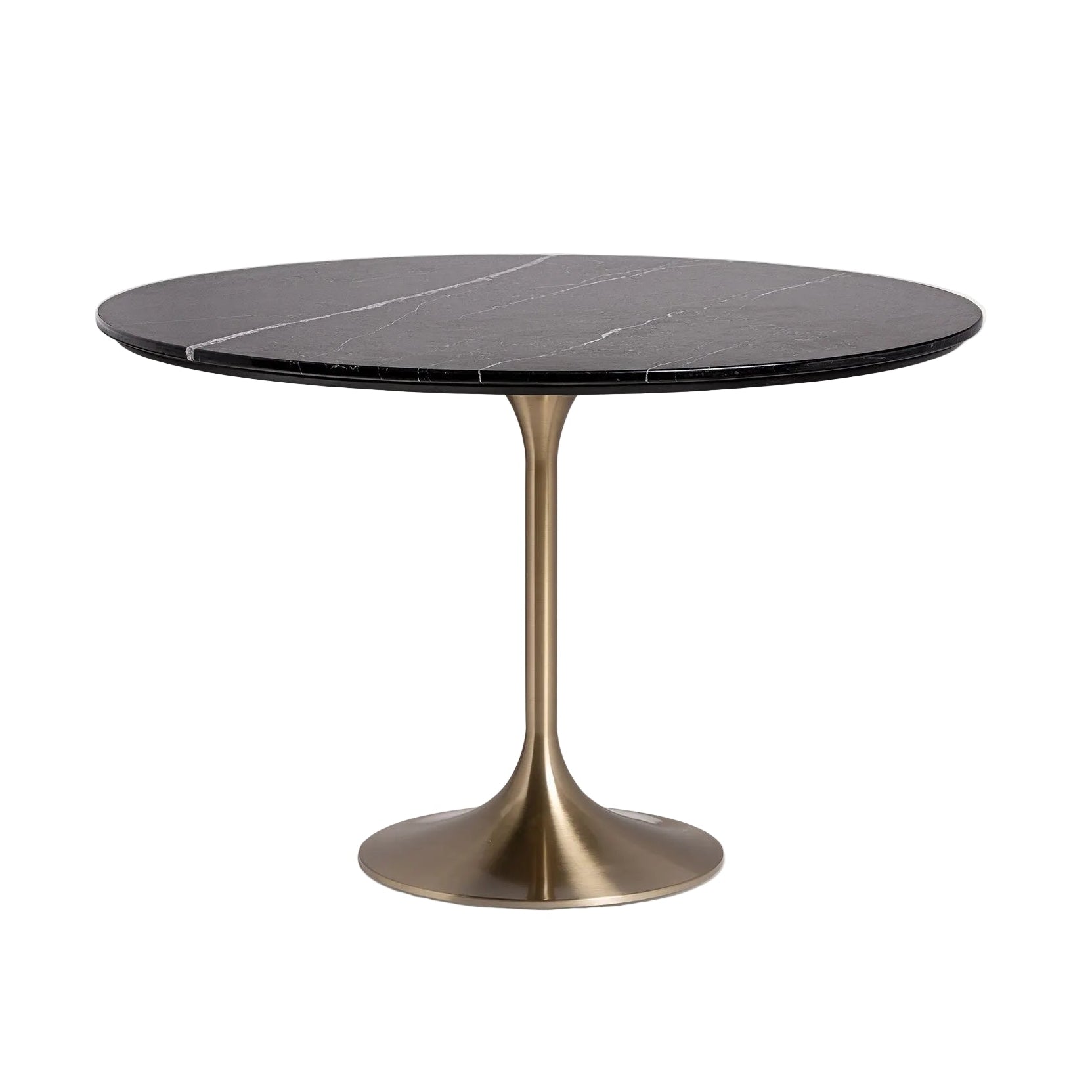 Runder Tisch KELHEIM schwarz Porzellanstein mit goldenem Fuß