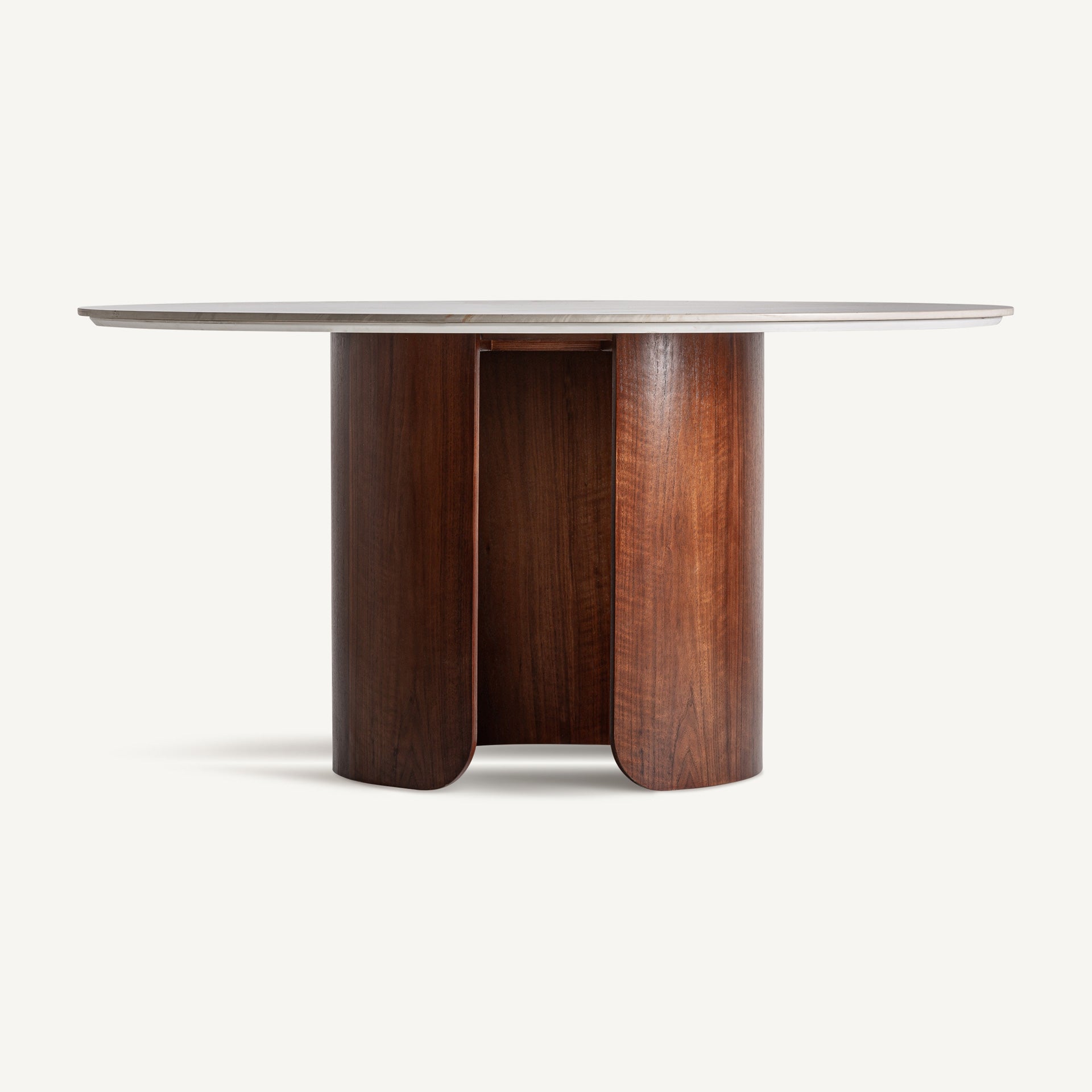 Ronde tafel LHERM beige blad met houten basis