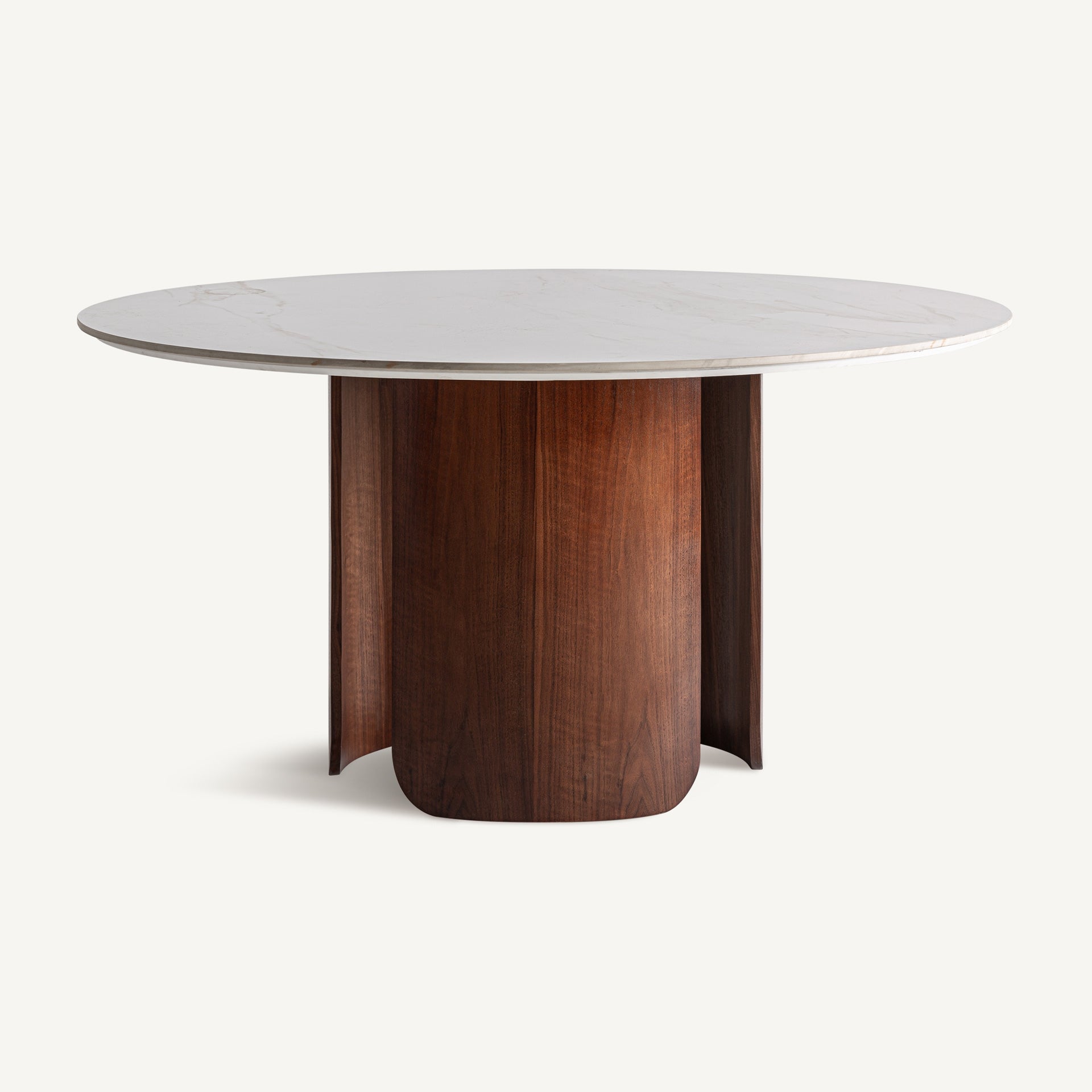 Ronde tafel LHERM beige blad met houten basis