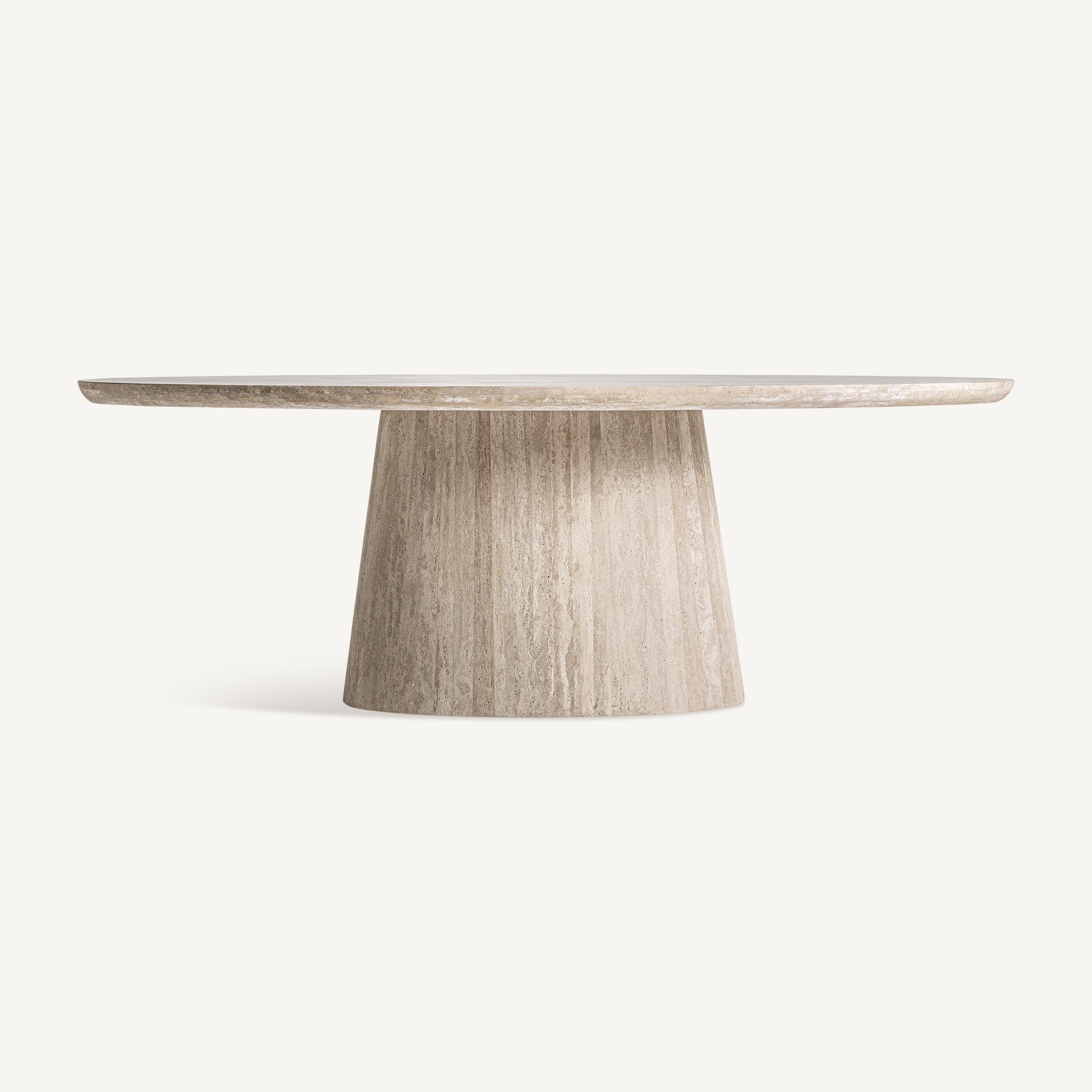 Ovale tafel THIENNES gebroken wit travertin