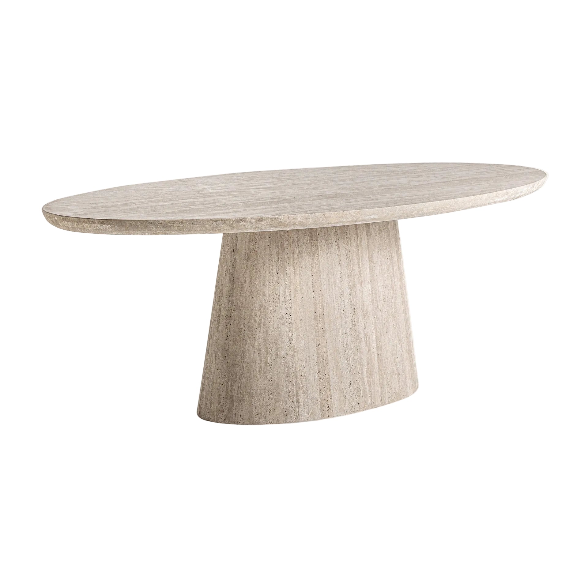 Ovale tafel THIENNES gebroken wit travertin