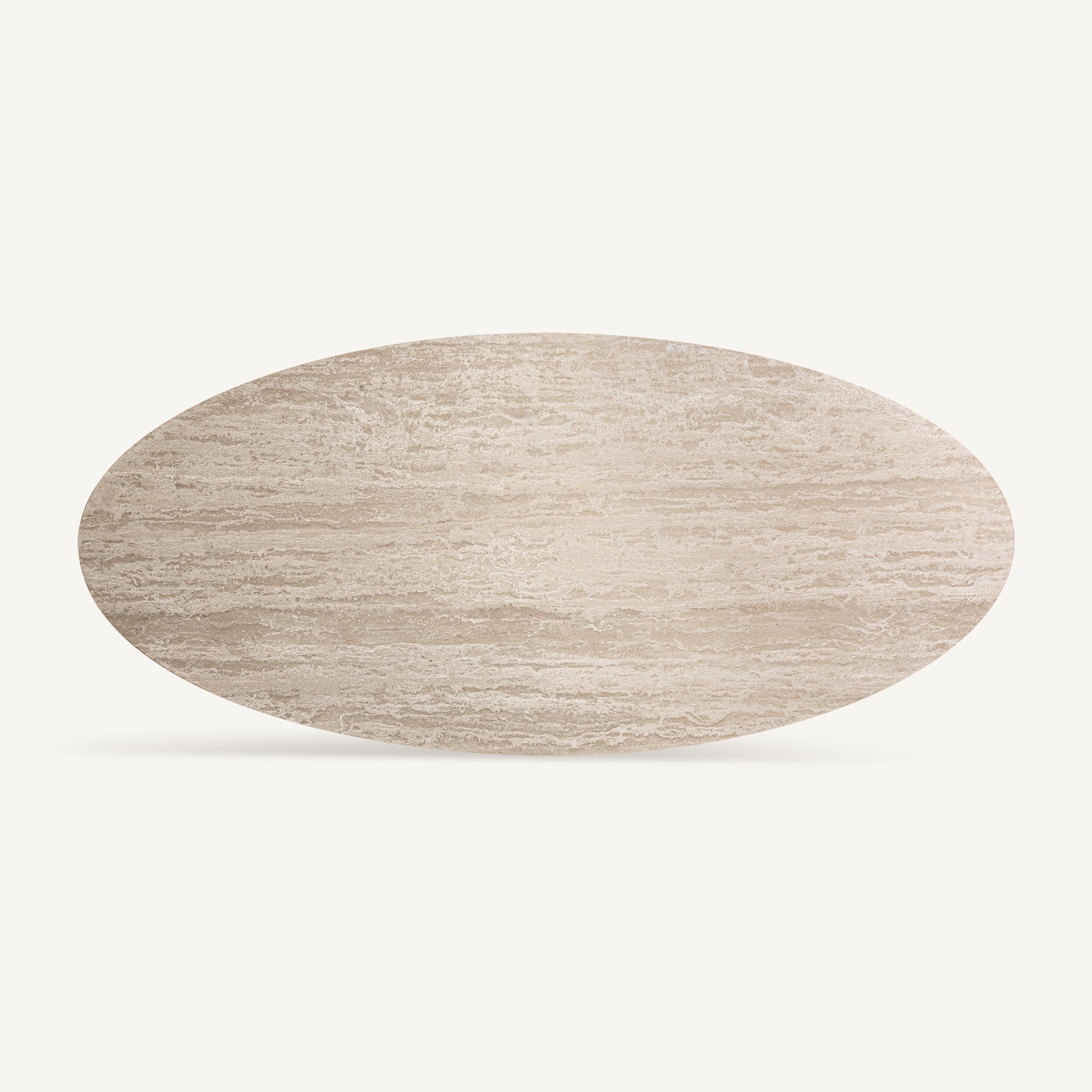 Ovale tafel THIENNES gebroken wit travertin
