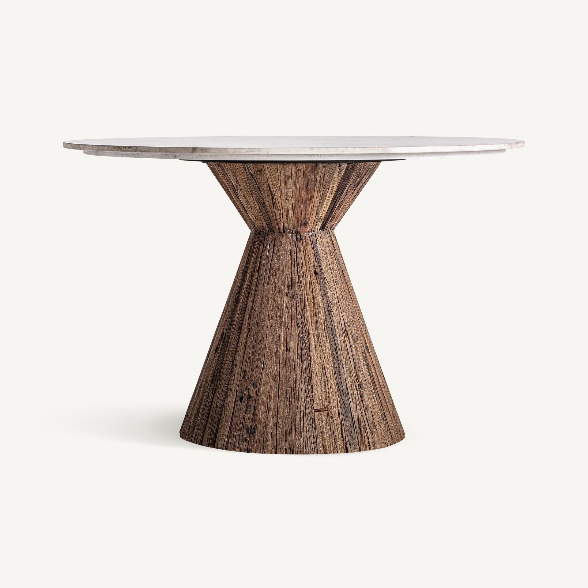 Ronde tafel TOIGNE van tropisch hout met een marmeren blad